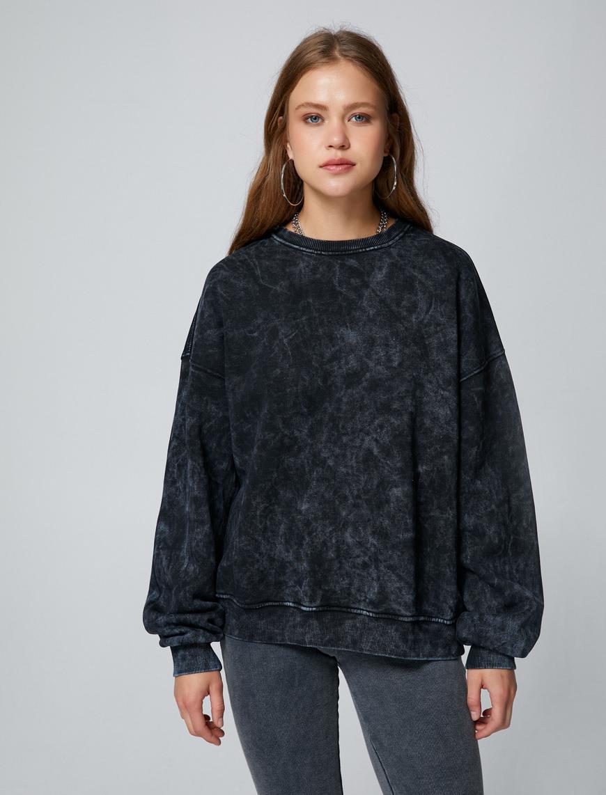   Sweatshirt Batik Desenli Bisiklet Yaka Uzun Kollu