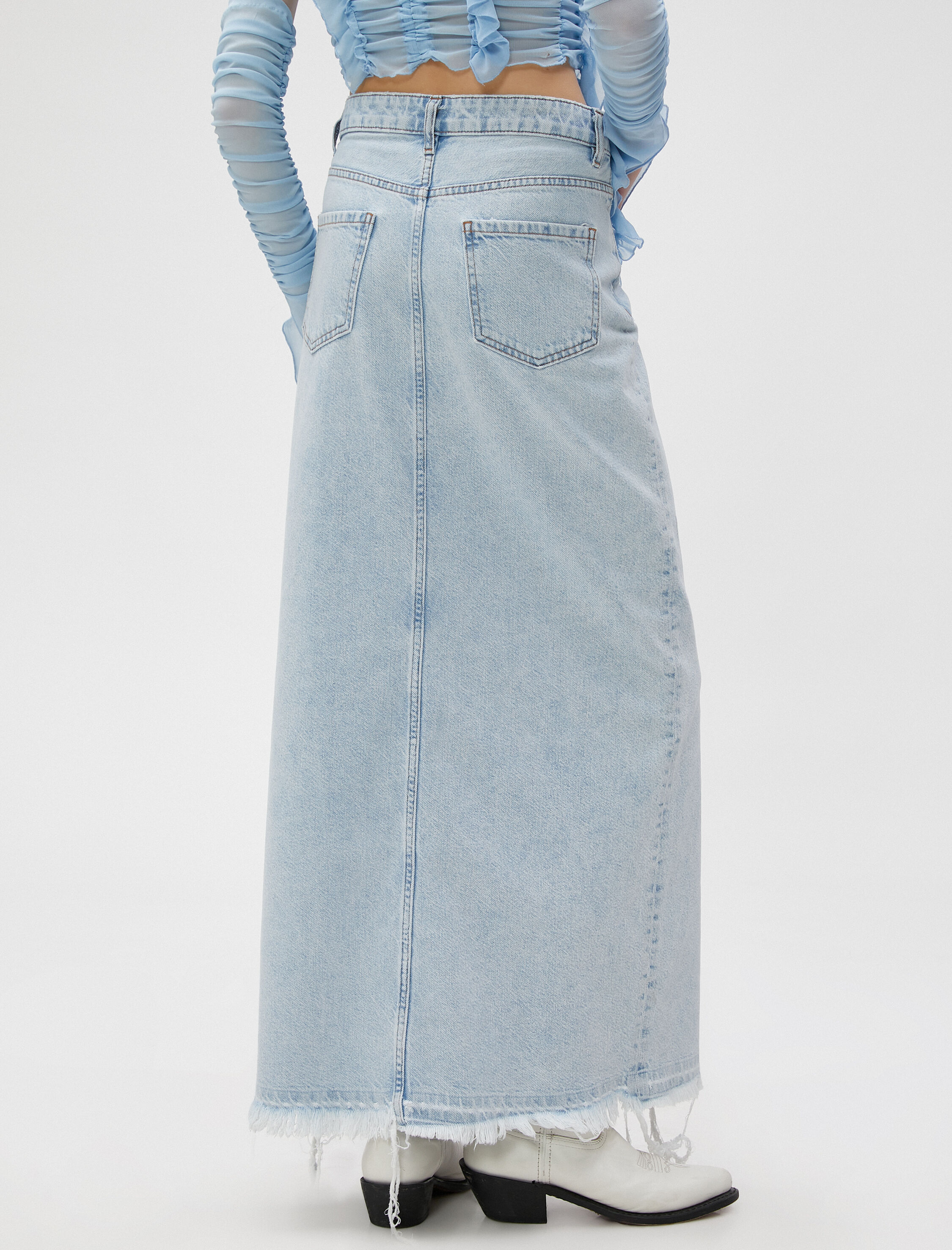   Midi Kot Etek Önü Yırtmaç Detaylı Cepli Pamuklu