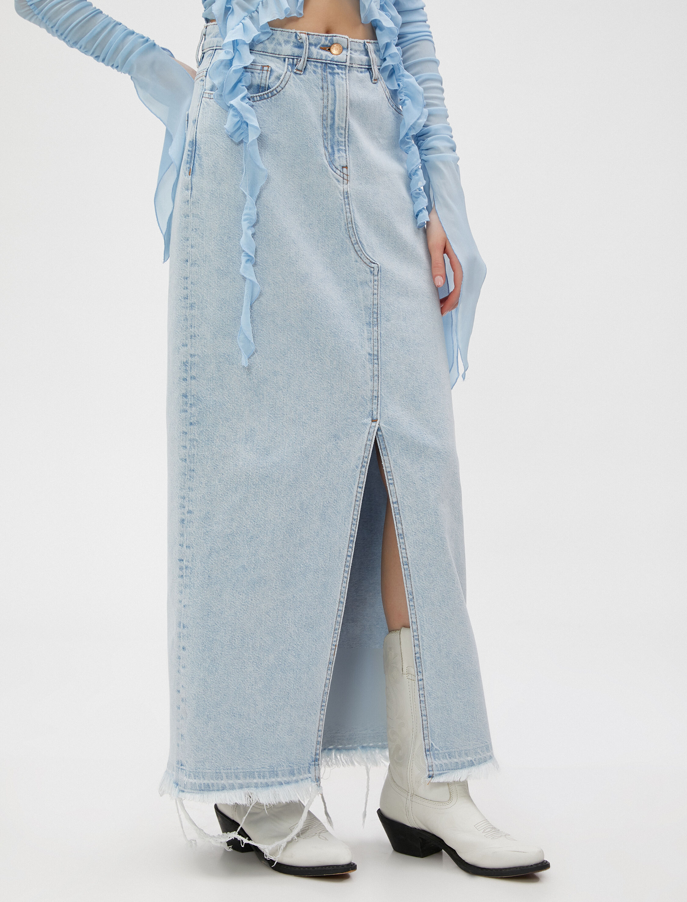   Midi Kot Etek Önü Yırtmaç Detaylı Cepli Pamuklu