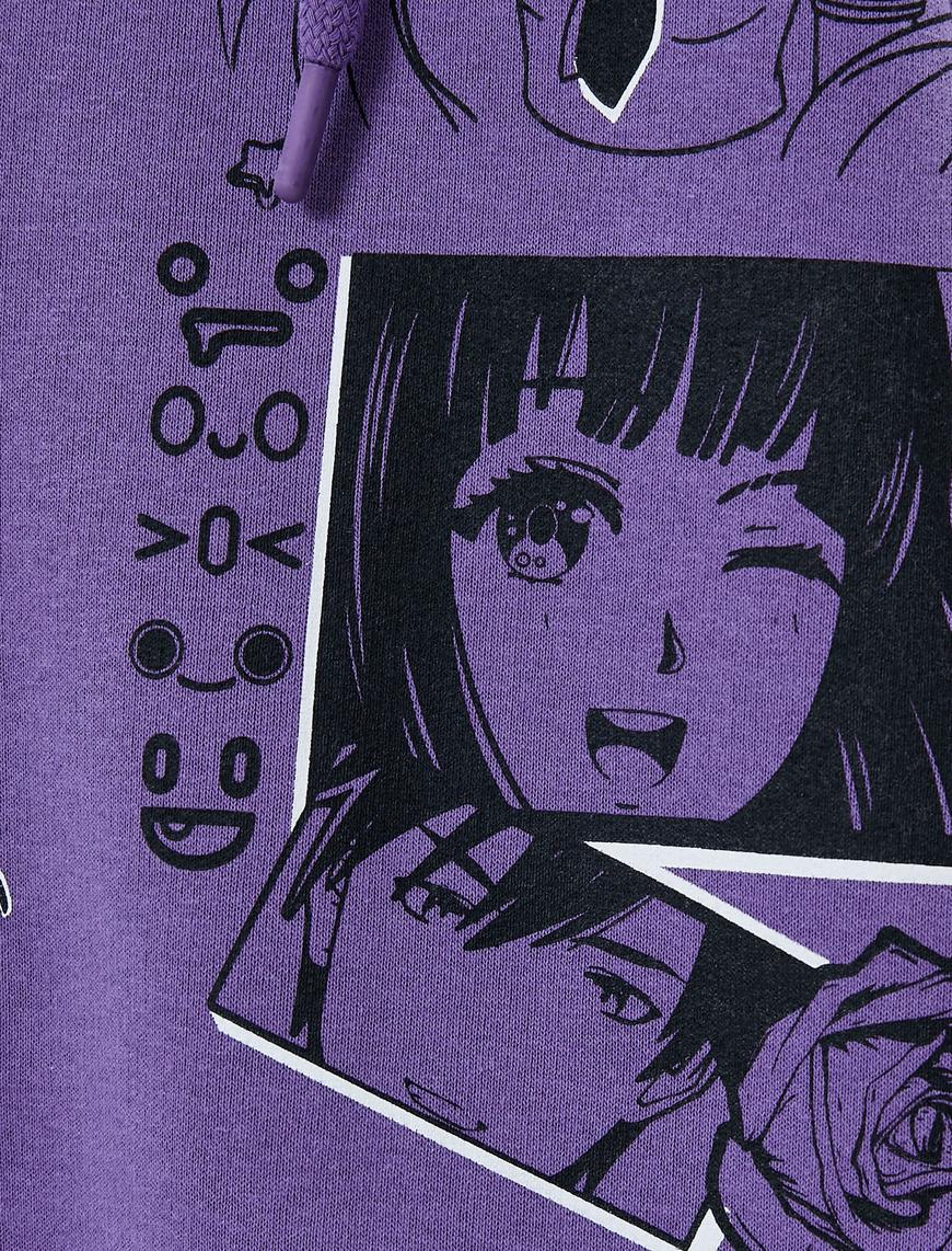   Anime Sweatshirt Oversize Kapüşonlu Baskılı Uzun Kollu