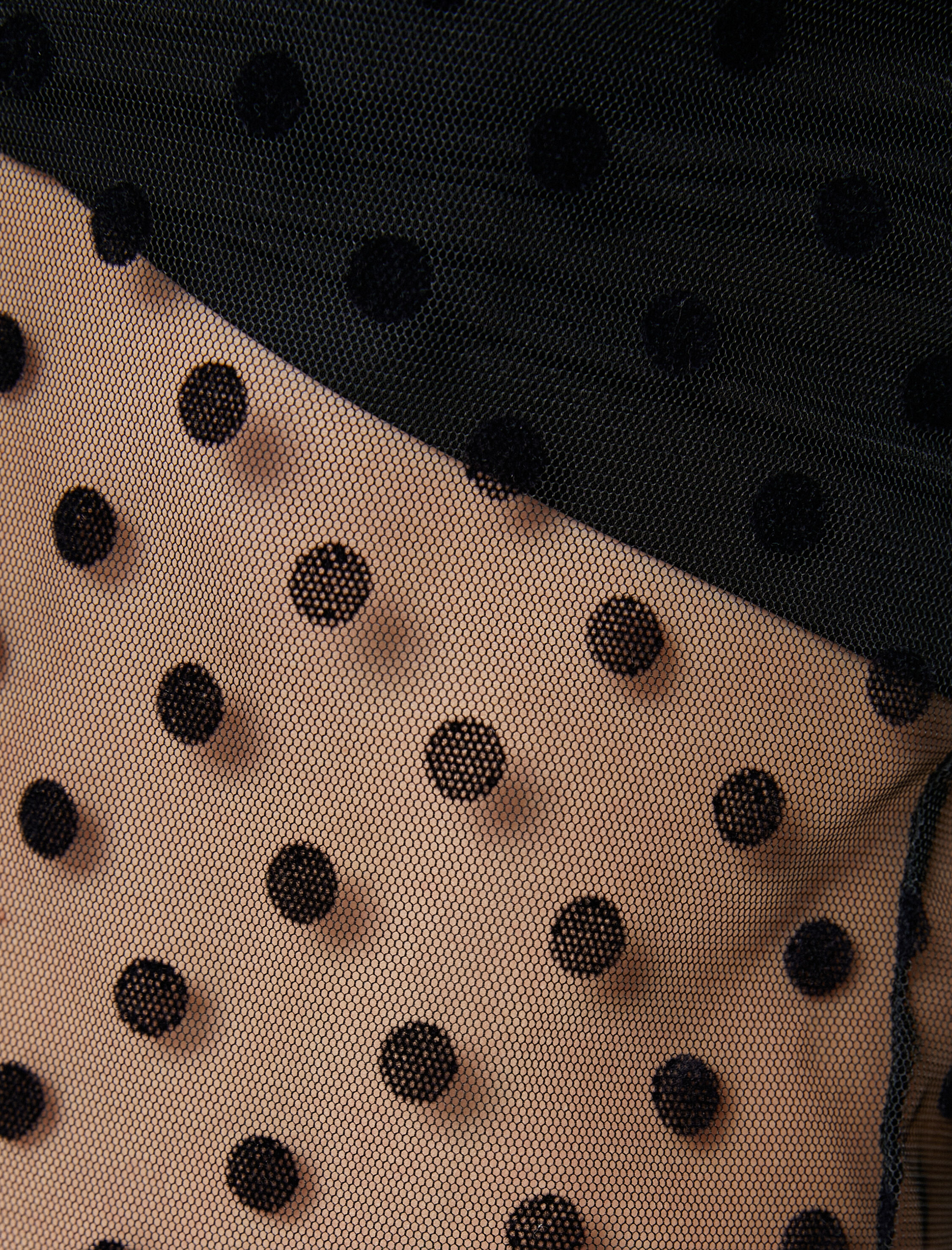   Uzun Kollu Tişört Puantiyeli Transparan Dik Yaka