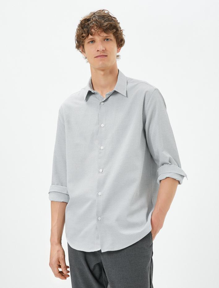  Basic Gömlek Klasik Yaka Minimal Desenli Düğmeli Non Iron