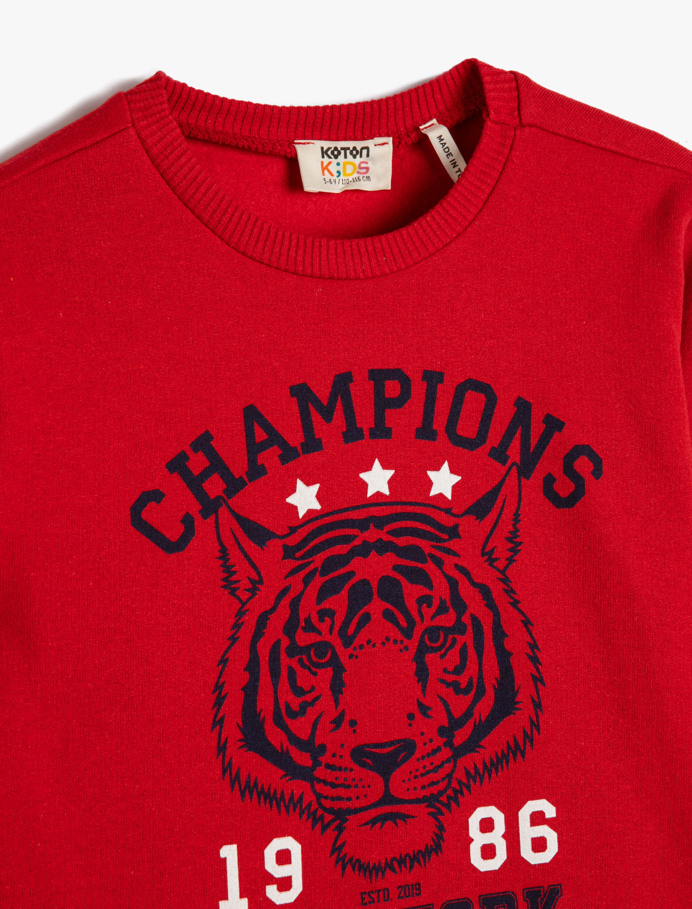  Erkek Çocuk Sweatshirt Şardonlu Kaplan Baskılı Bisiklet Yaka