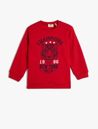 Sweatshirt Şardonlu Kaplan Baskılı Bisiklet Yaka