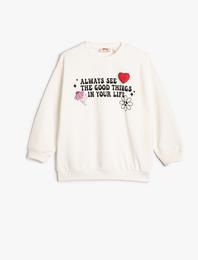 Baskılı Sweatshirt Uzun Kollu Bisiklet Yaka Şardonlu