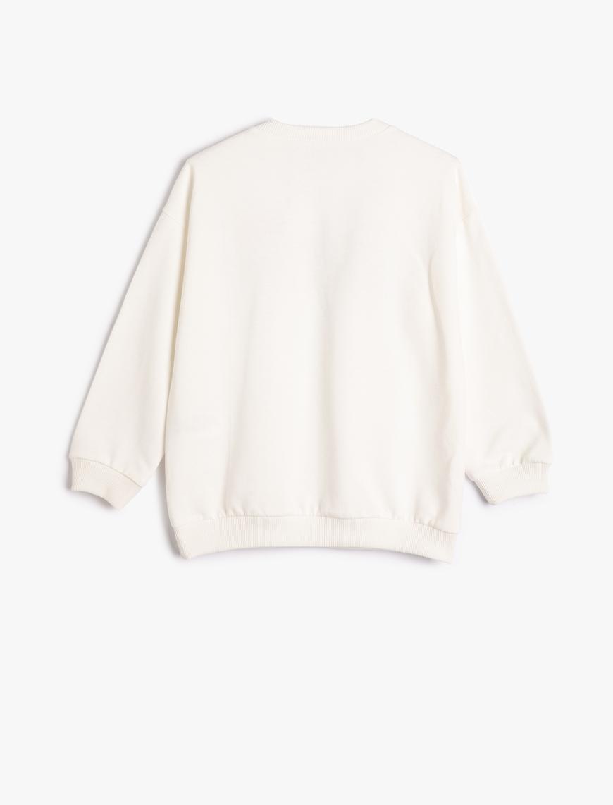  Kız Çocuk Baskılı Sweatshirt Uzun Kollu Bisiklet Yaka Şardonlu
