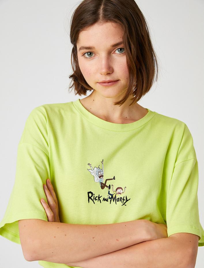  Ricky and Morty Baskılı Tişört Lisanslı Kısa Kollu Bisiklet Yaka