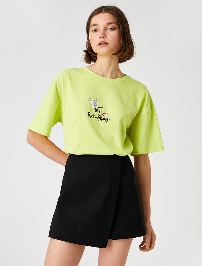  Ricky and Morty Baskılı Tişört Lisanslı Kısa Kollu Bisiklet Yaka