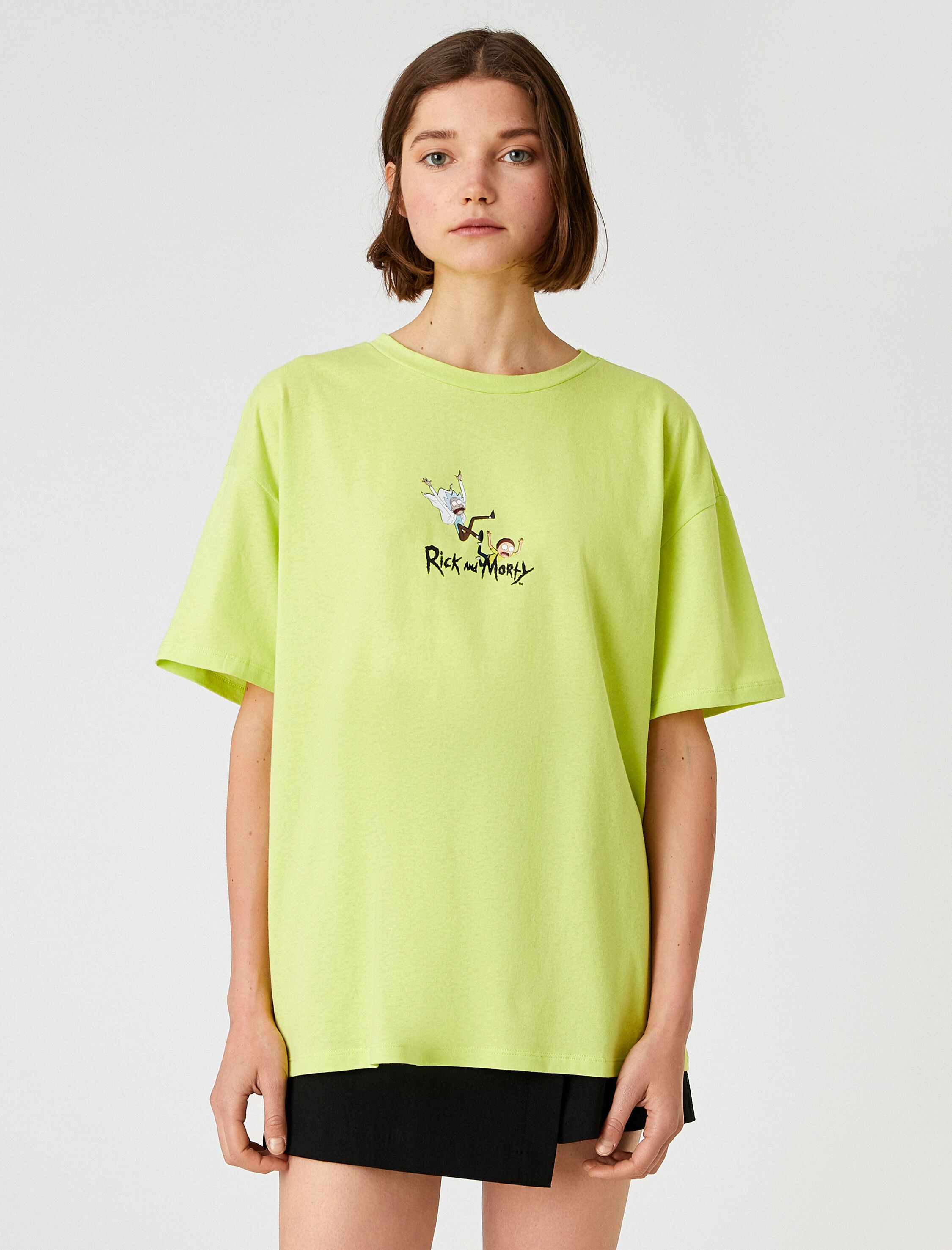   Ricky and Morty Baskılı Tişört Lisanslı Kısa Kollu Bisiklet Yaka