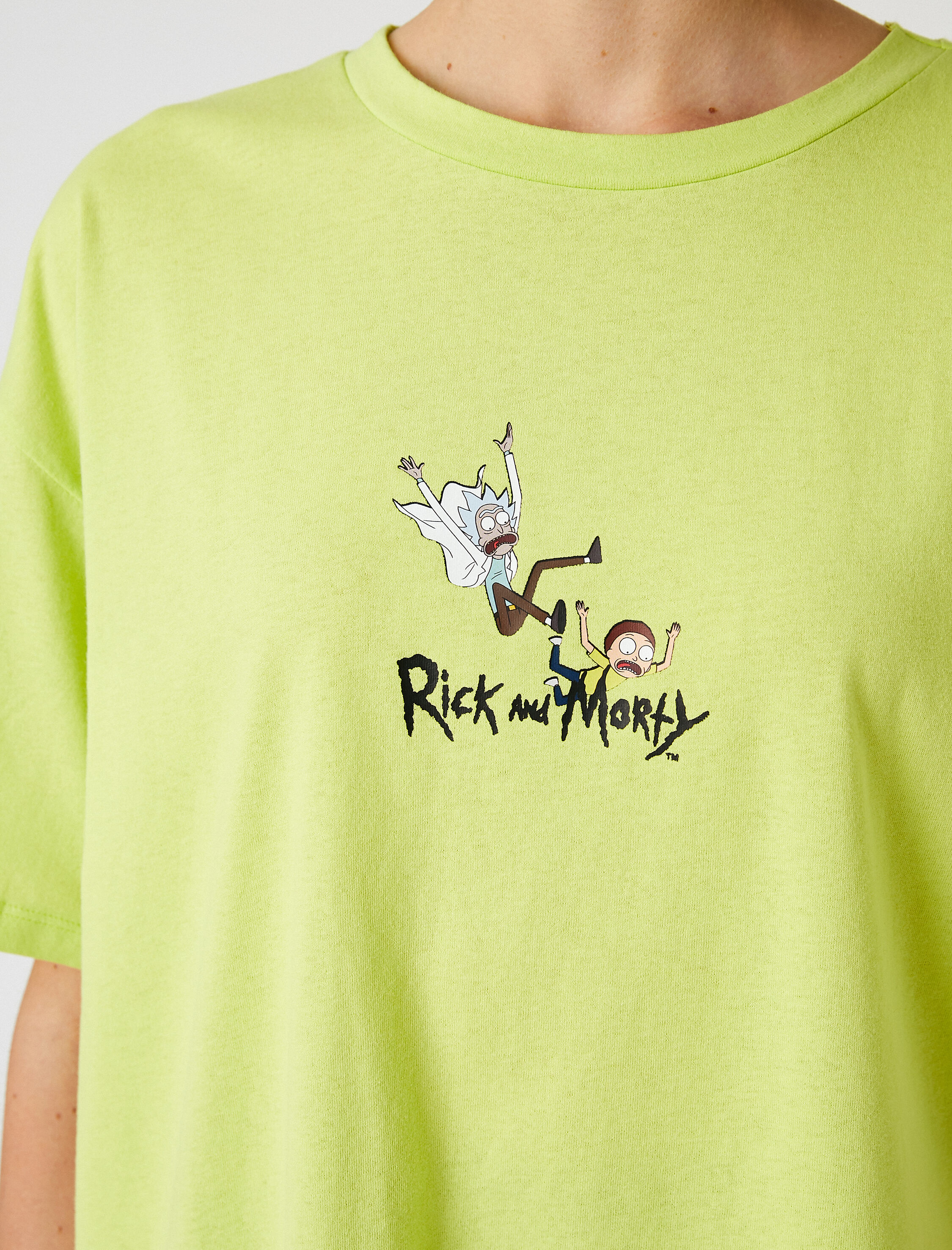   Ricky and Morty Baskılı Tişört Lisanslı Kısa Kollu Bisiklet Yaka