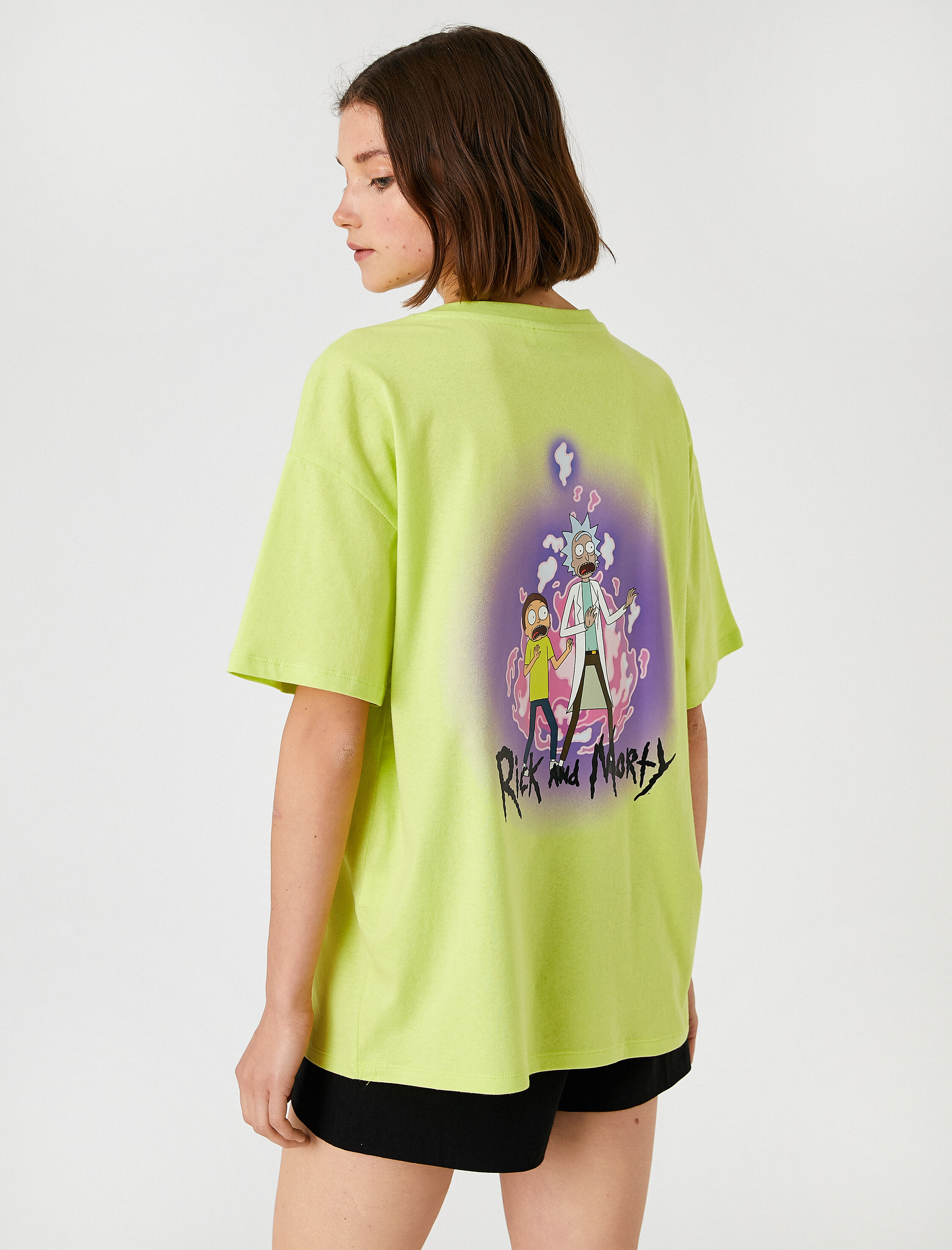   Ricky and Morty Baskılı Tişört Lisanslı Kısa Kollu Bisiklet Yaka