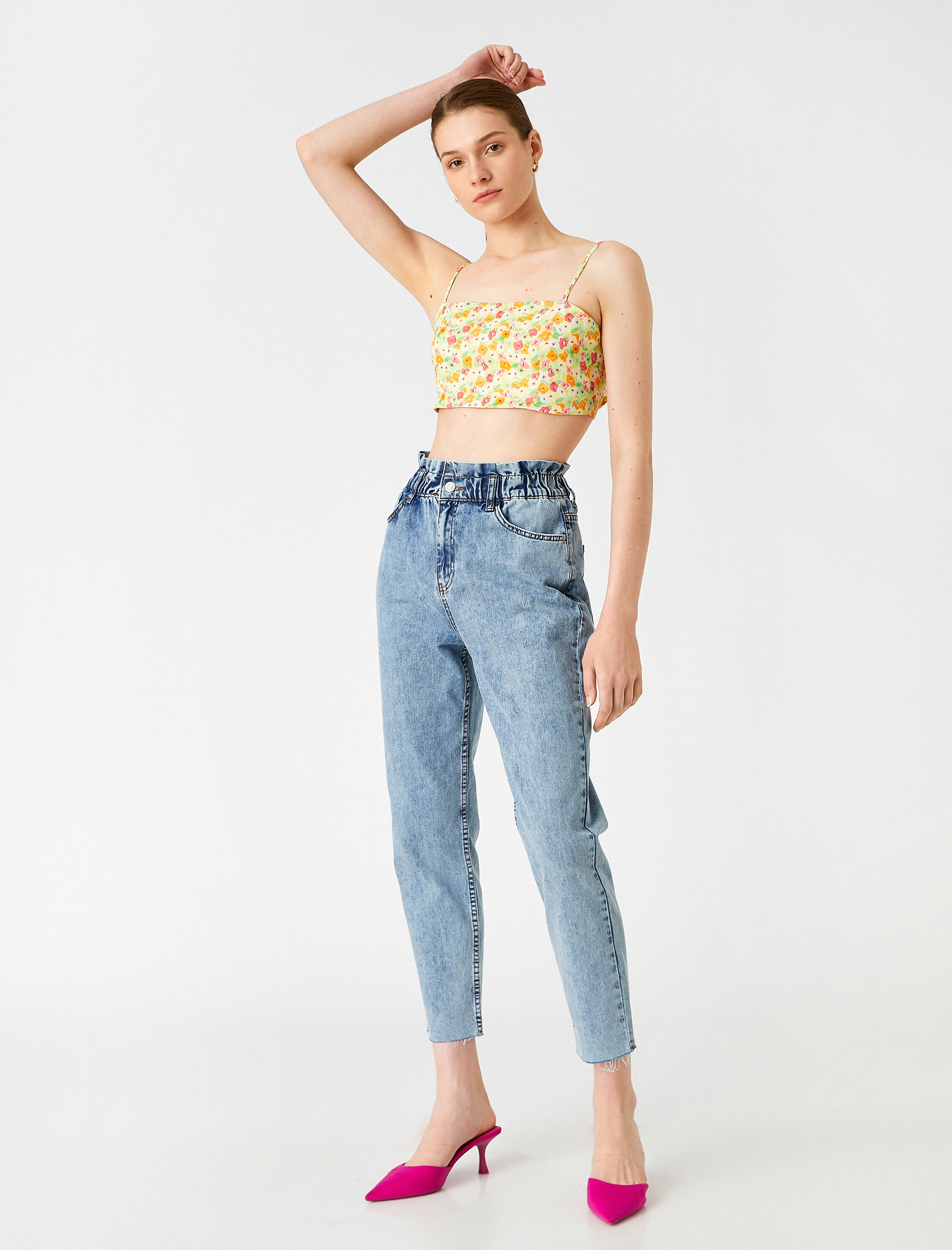   Yüksek Bel Hafif Dar Paça Kot Pantolon - Mom Jean