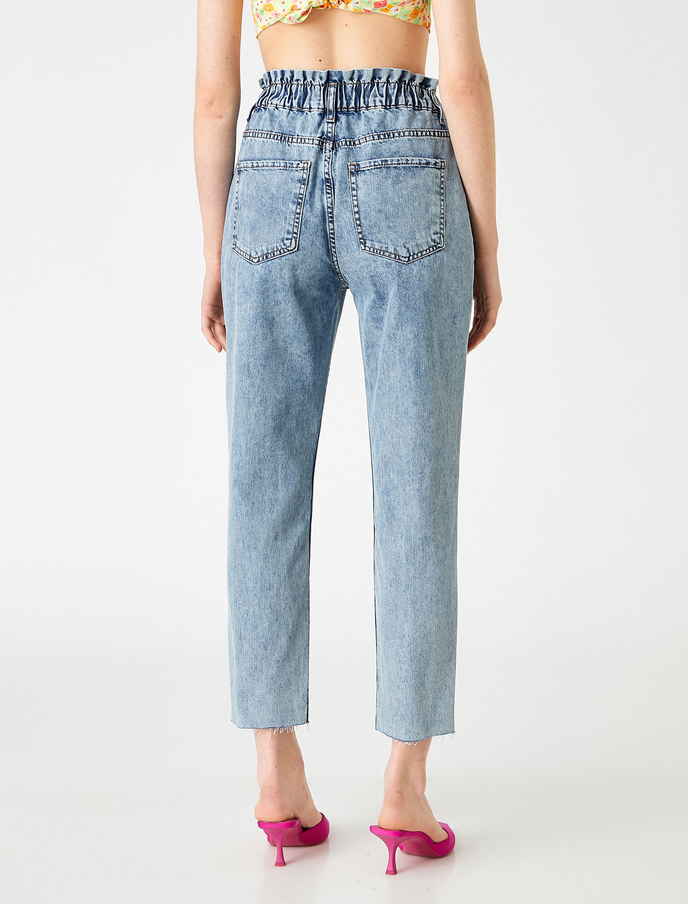   Yüksek Bel Hafif Dar Paça Kot Pantolon - Mom Jean