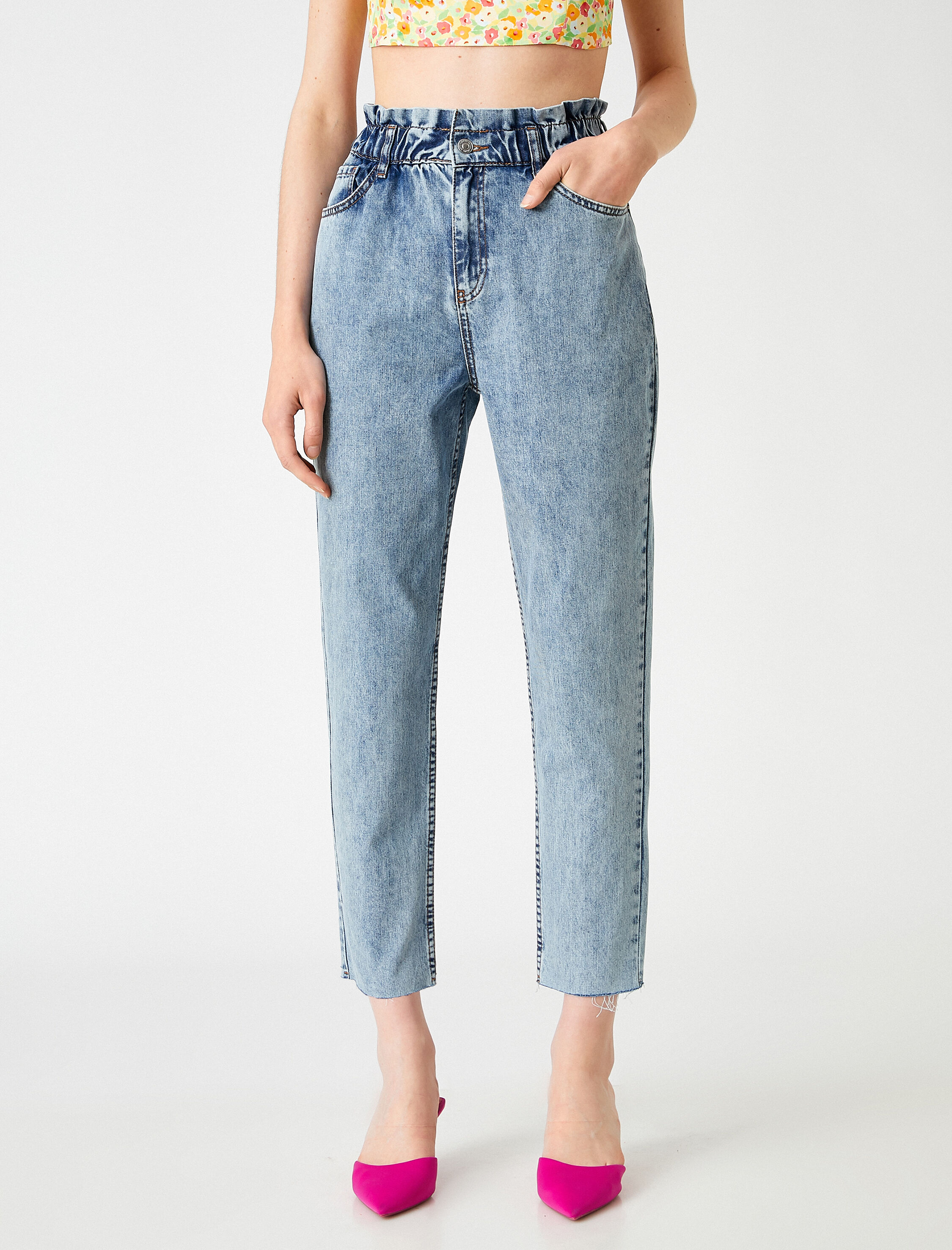   Yüksek Bel Hafif Dar Paça Kot Pantolon - Mom Jean