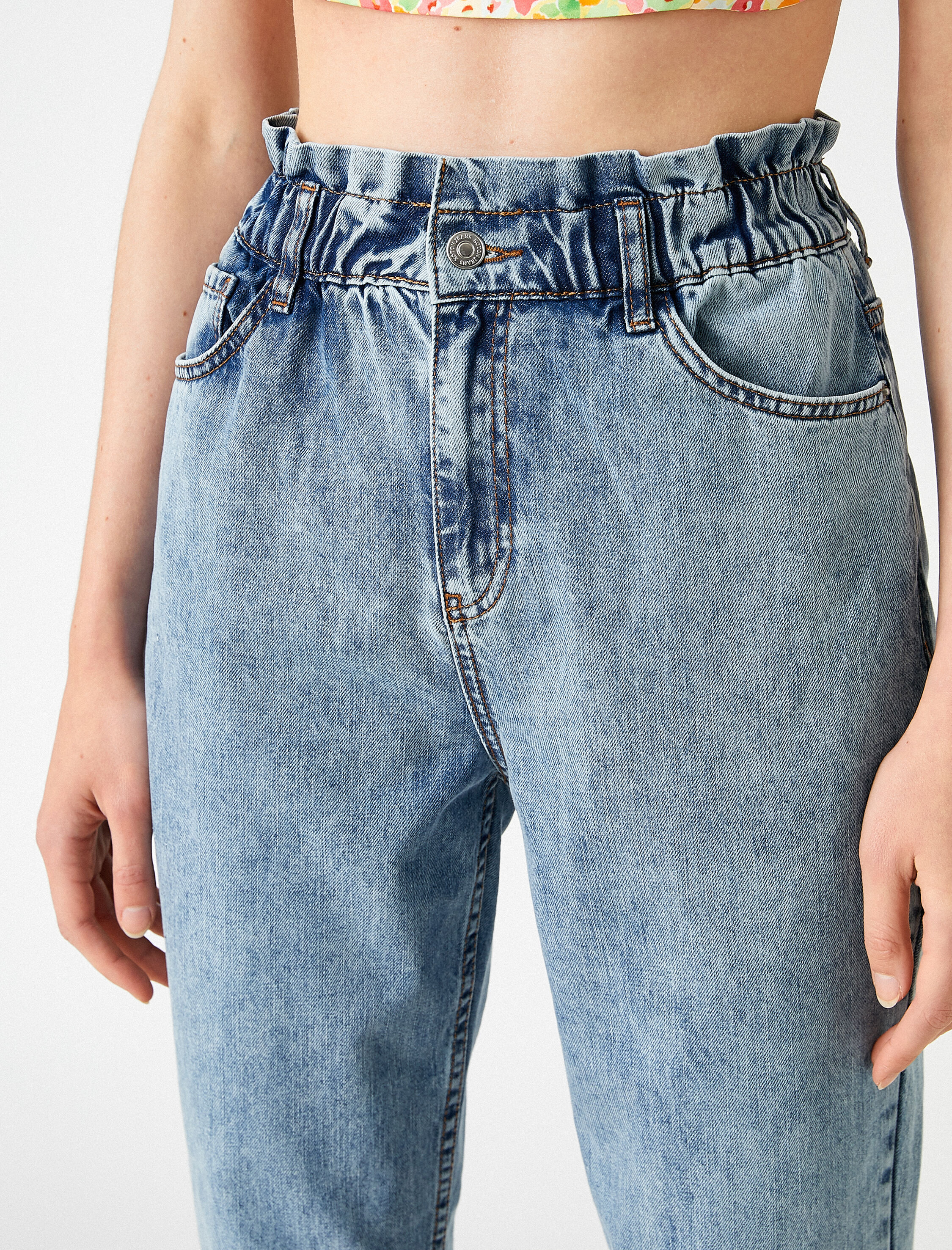   Yüksek Bel Hafif Dar Paça Kot Pantolon - Mom Jean