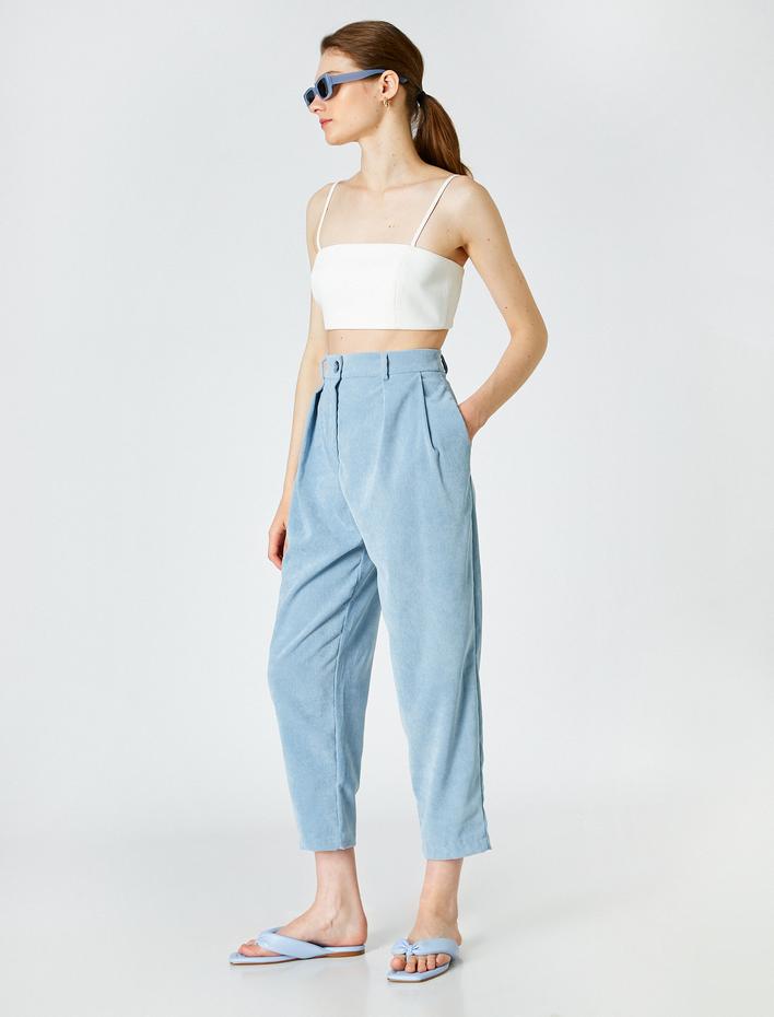  Kadife Pantolon Pileli