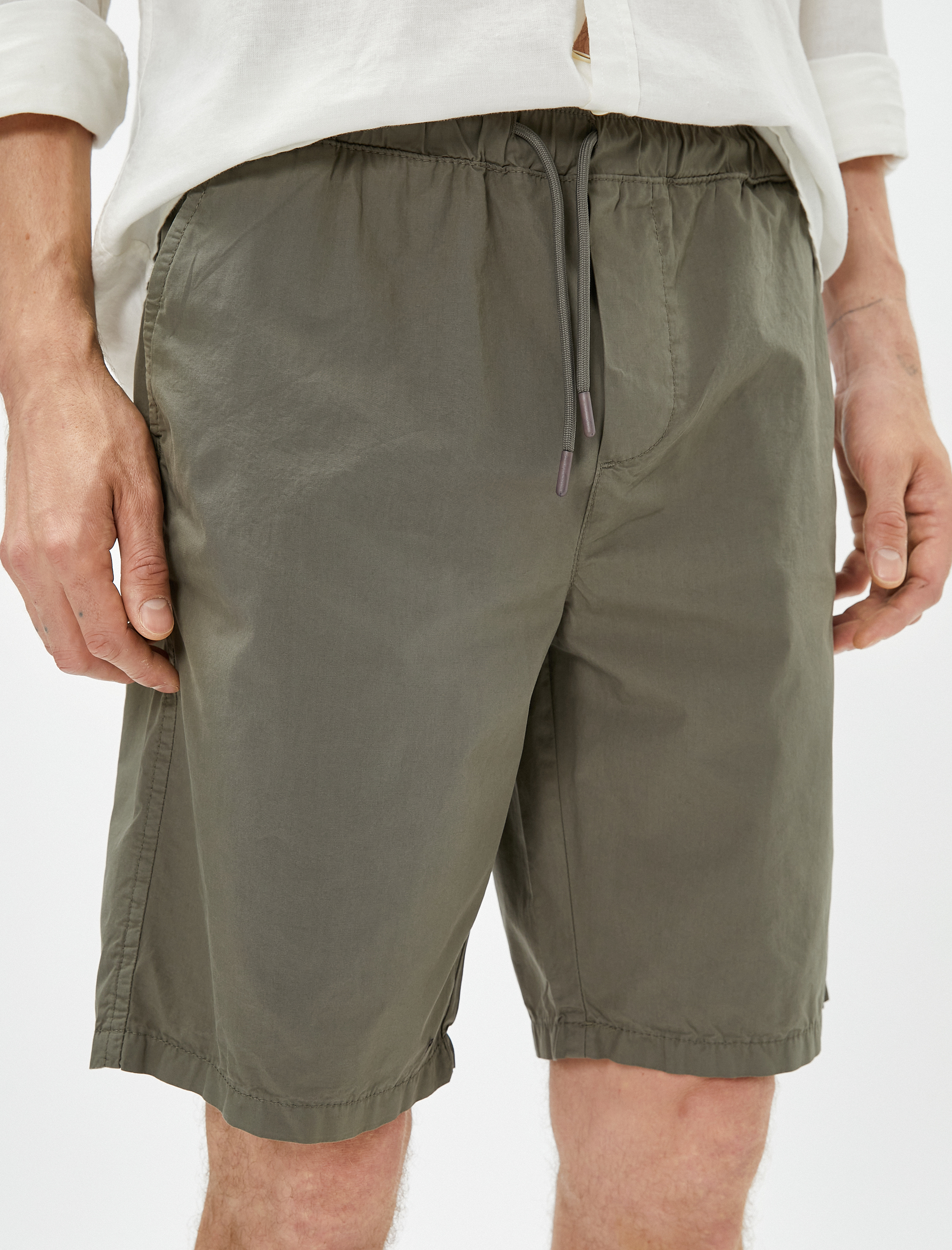   Bermuda Şort Beli Bağcıklı Cep Detaylı Pamuklu