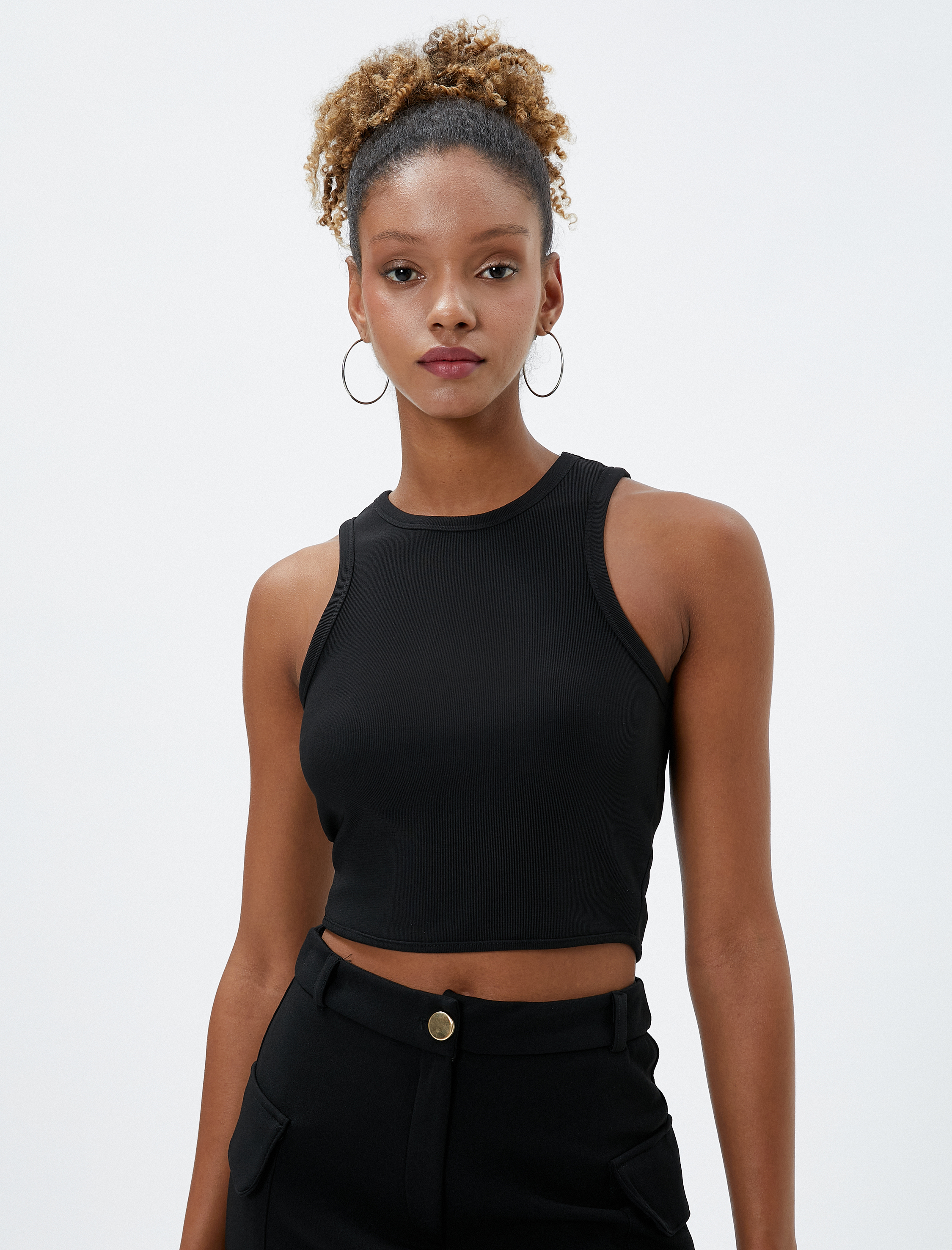   Basic Crop Atlet Yuvarlak Yaka Ribanalı