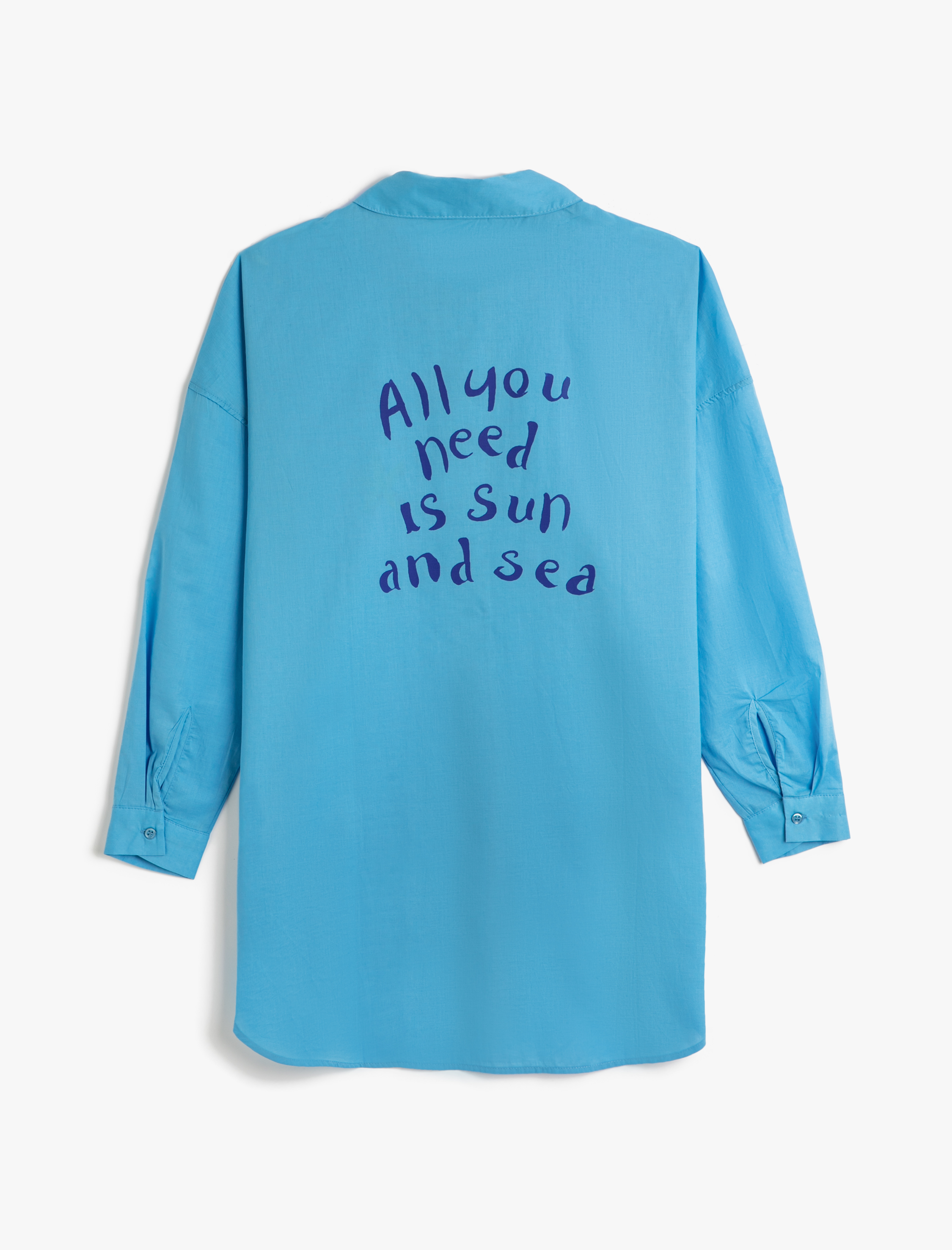   Uzun Kollu Gömlek Sırt Baskılı Düğmeli Pamuklu