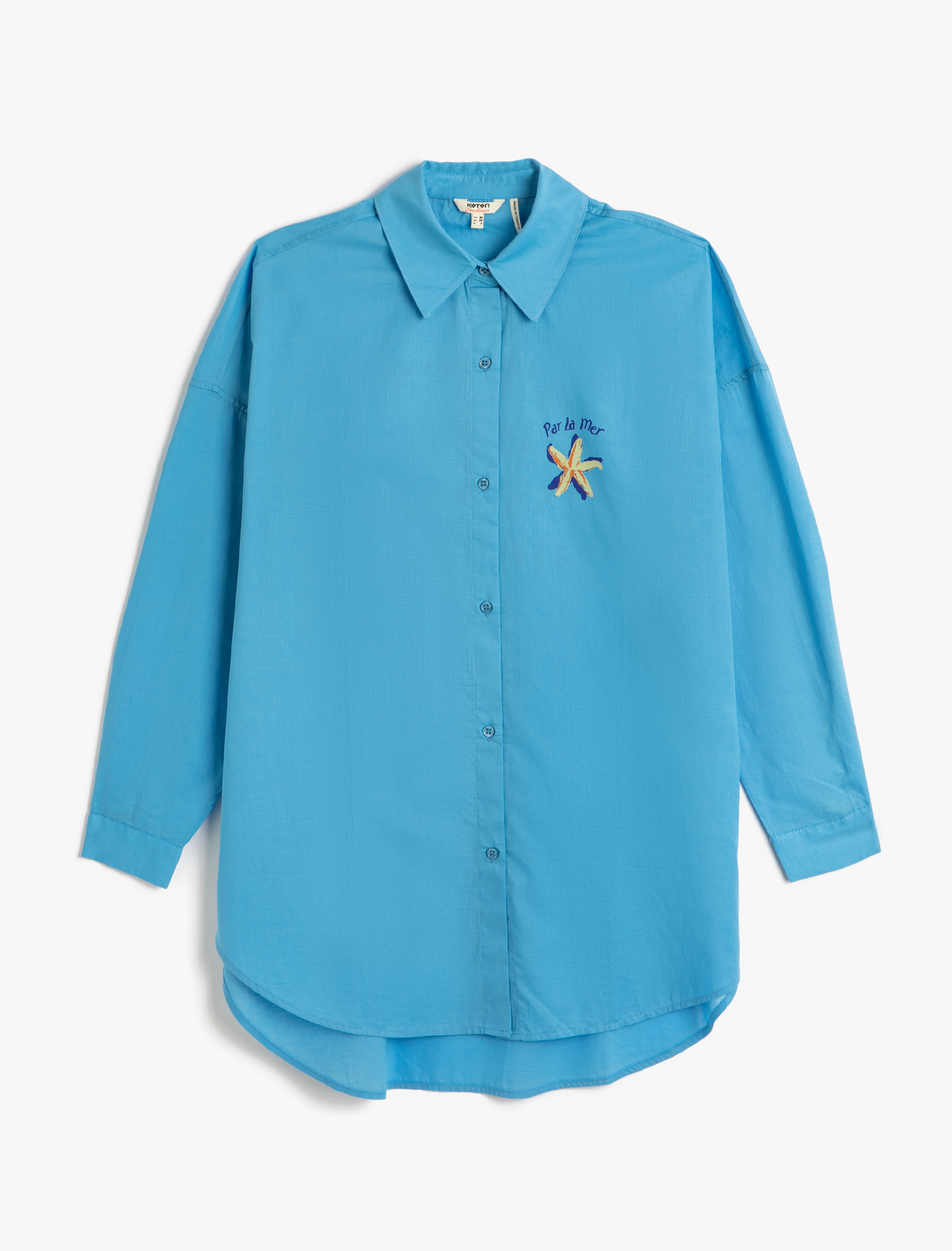   Uzun Kollu Gömlek Sırt Baskılı Düğmeli Pamuklu