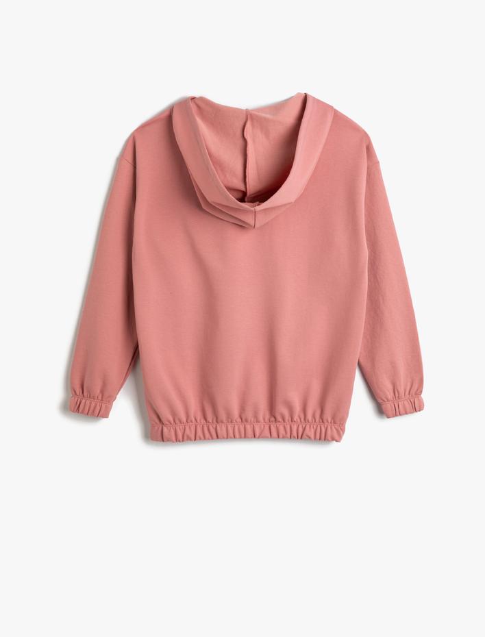 Kız Çocuk Kapşonlu Sweatshirt Kelebek Baskılı Beli Lastikli Pamuk Karışımlı