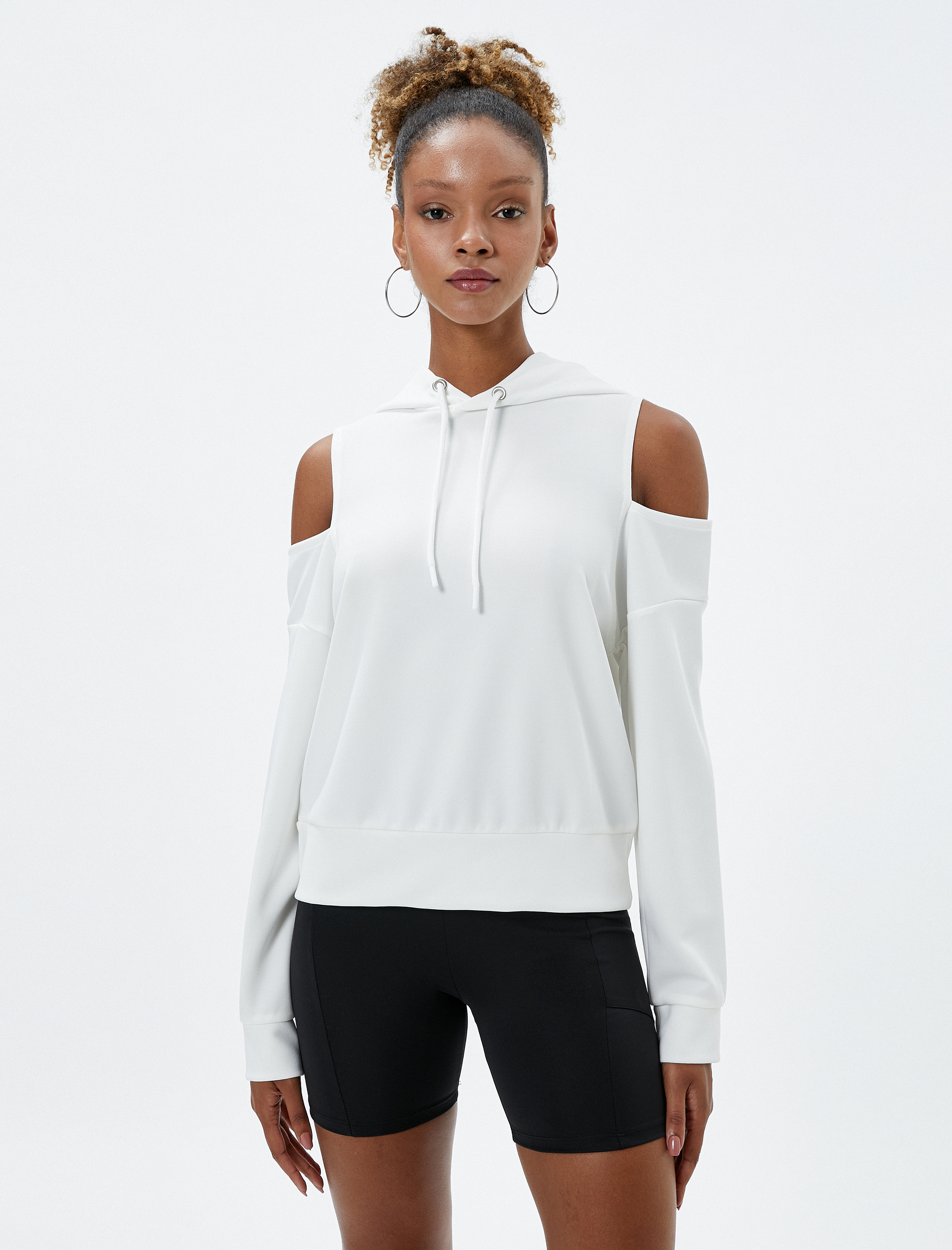   Spor Sweatshirt Pencere Detaylı Kapüşonlu Uzun Kollu