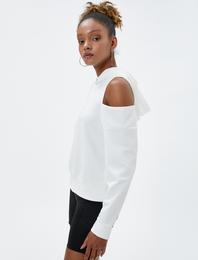 Spor Sweatshirt Pencere Detaylı Kapüşonlu Uzun Kollu