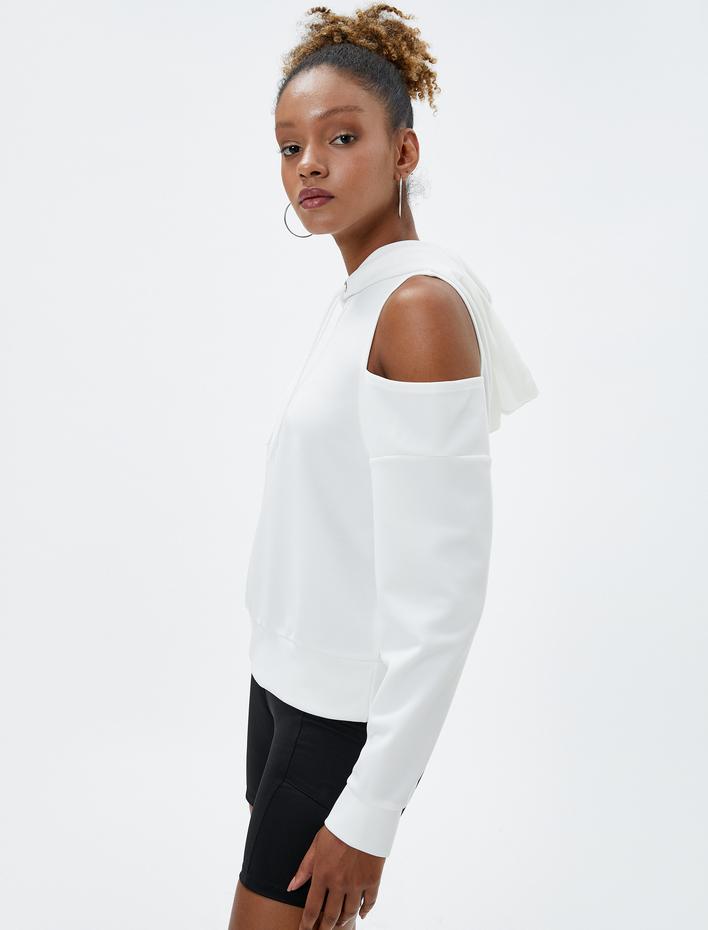  Spor Sweatshirt Pencere Detaylı Kapüşonlu Uzun Kollu