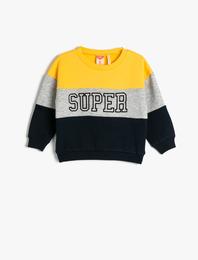 Sweatshirt Renk Bloklu Bisiklet Yaka Pamuklu