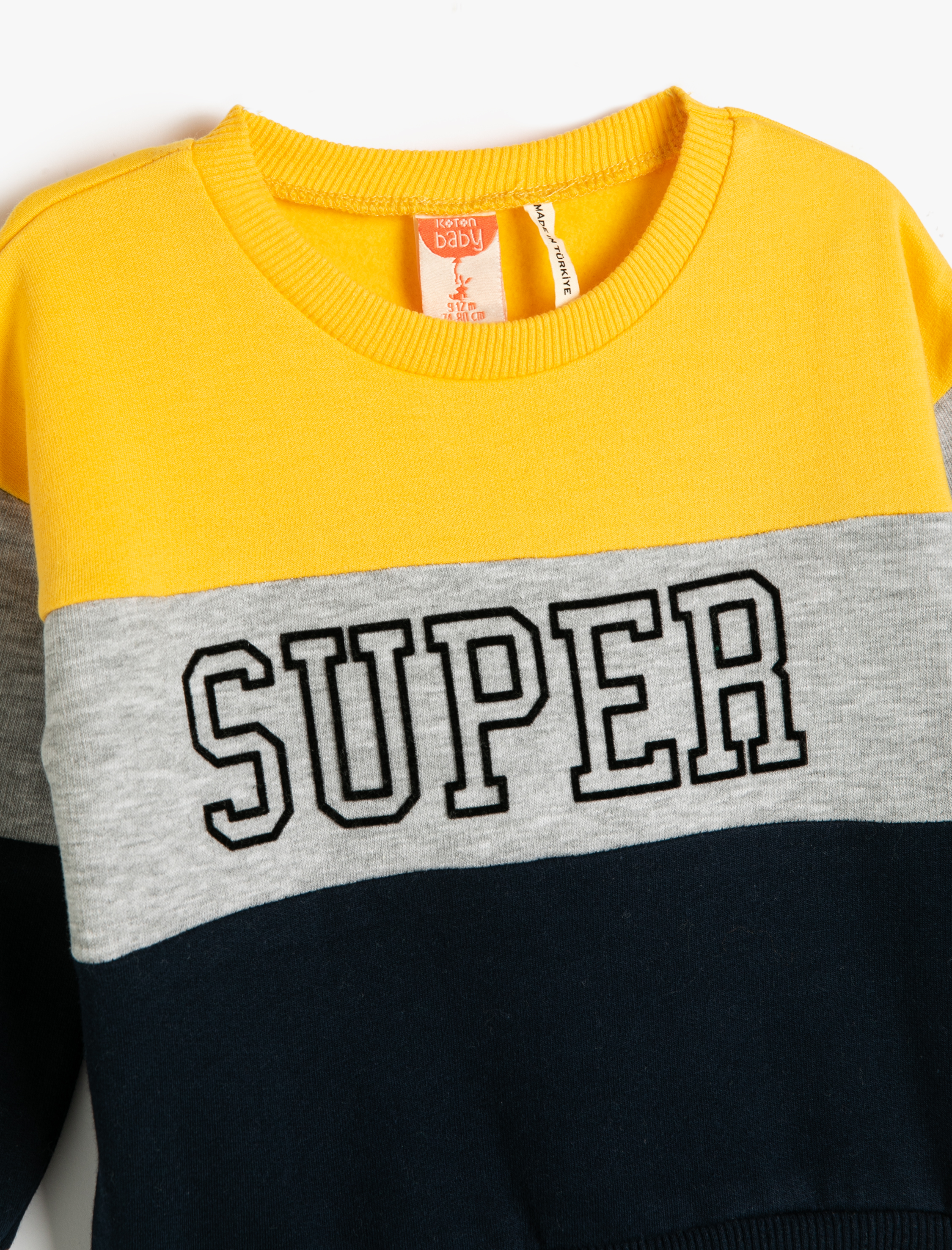  Erkek Bebek Sweatshirt Renk Bloklu Bisiklet Yaka Pamuklu