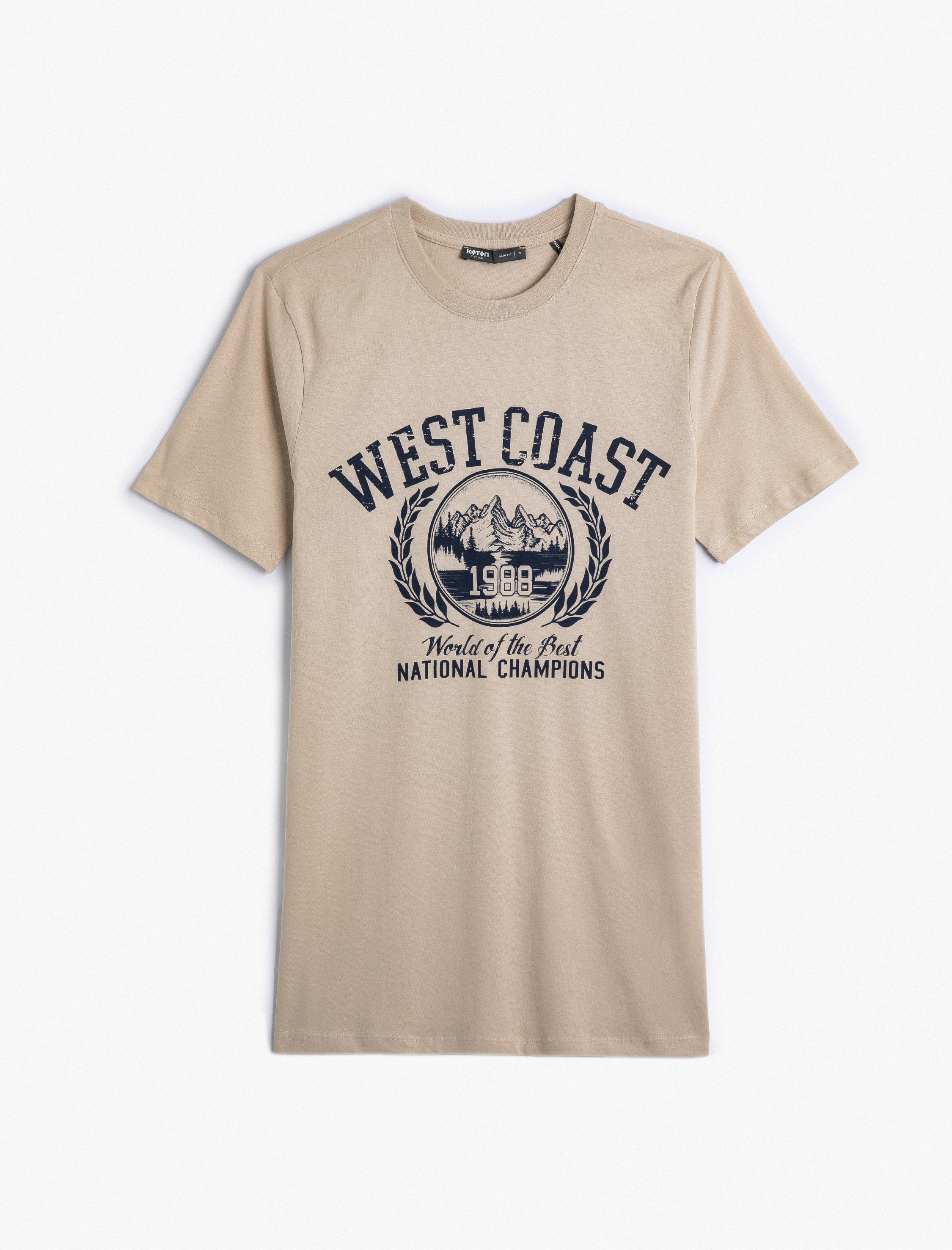   Kolej Baskılı Tişört Bisiklet Yaka Kısa Kollu Pamuklu