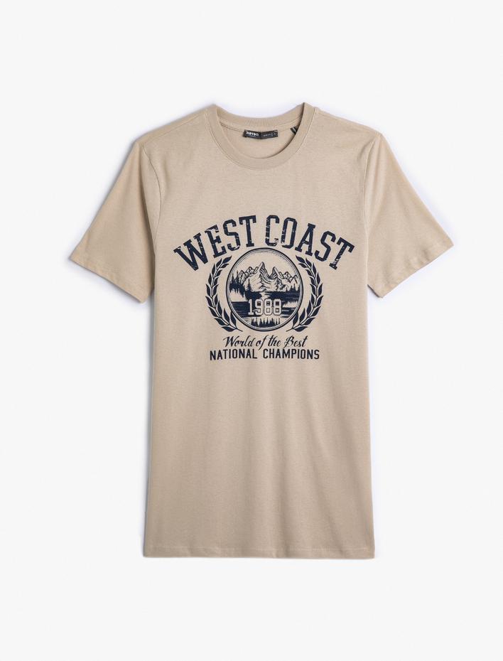  Kolej Baskılı Tişört Bisiklet Yaka Kısa Kollu Pamuklu