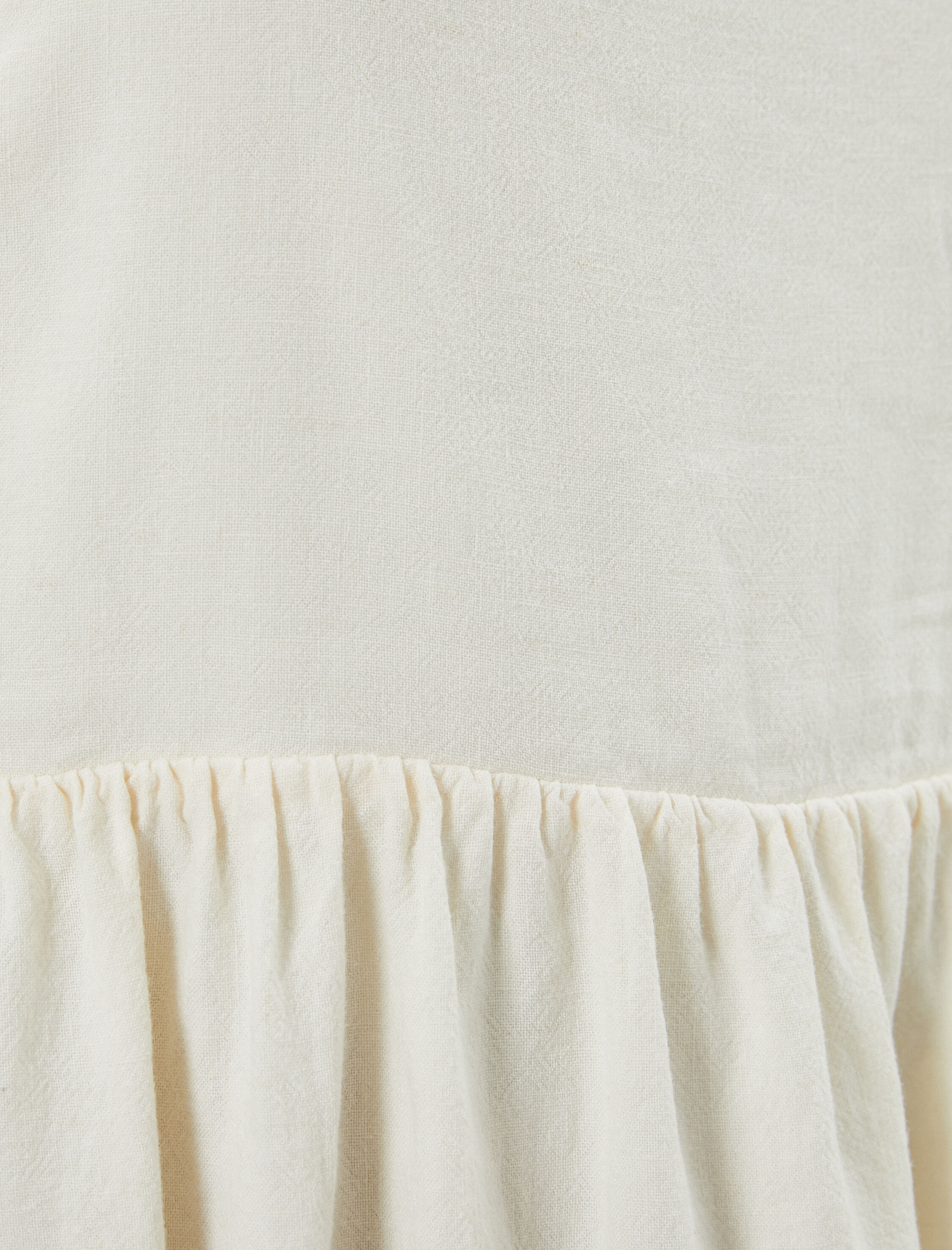   Keten Midi Elbise Kısa Balon Kollu Arkası Pencere Detaylı Astarlı