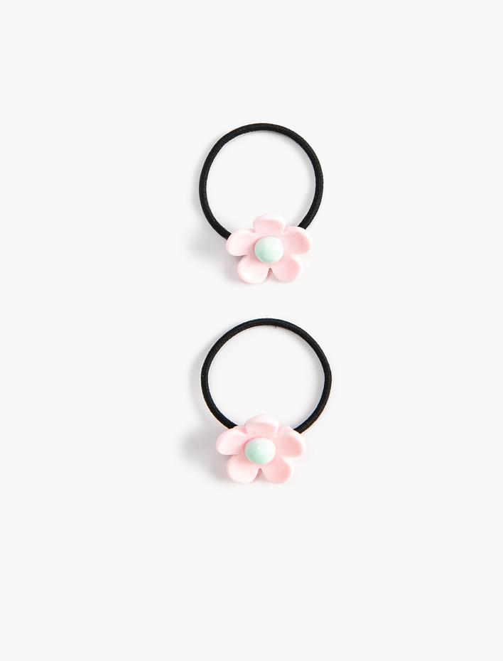Kız Çocuk Lastikli Saç Tokası Çiçek Detaylı 2'li