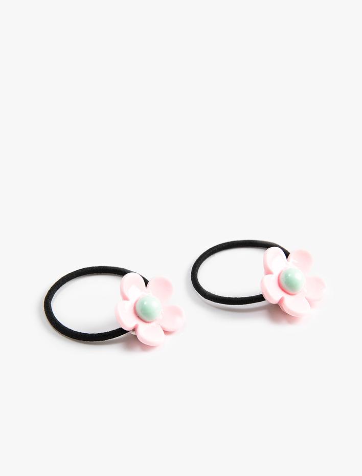 Kız Çocuk Lastikli Saç Tokası Çiçek Detaylı 2'li