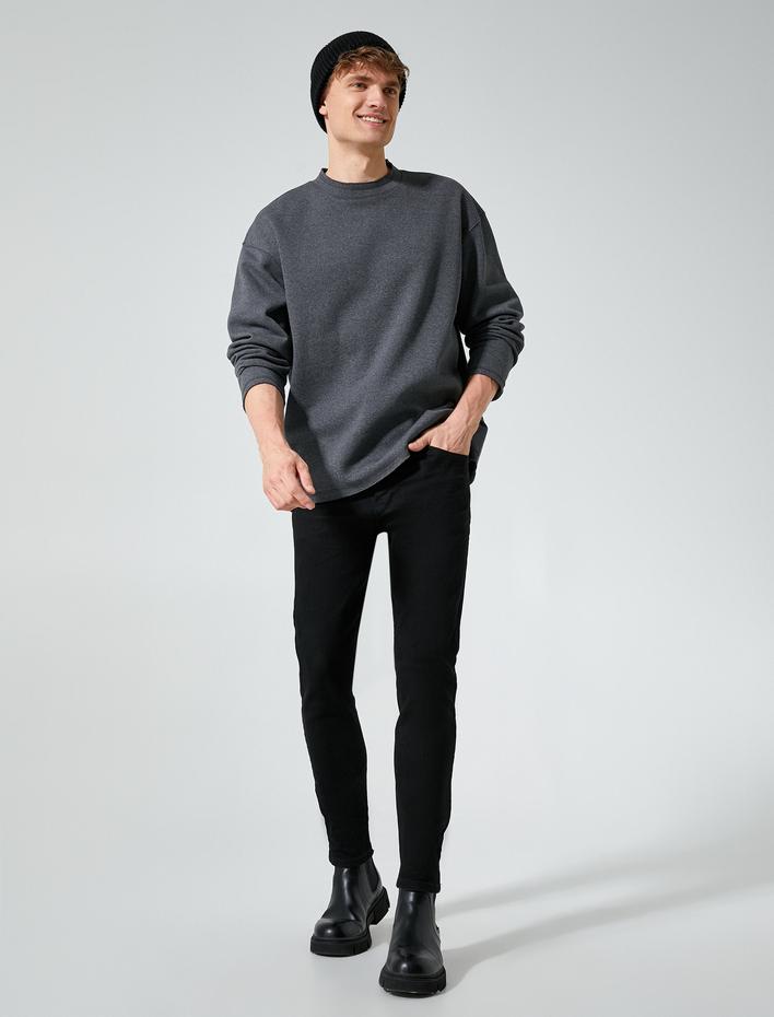  Oversize Sweat Bisiklet Yaka Uzun Kollu Şardonlu