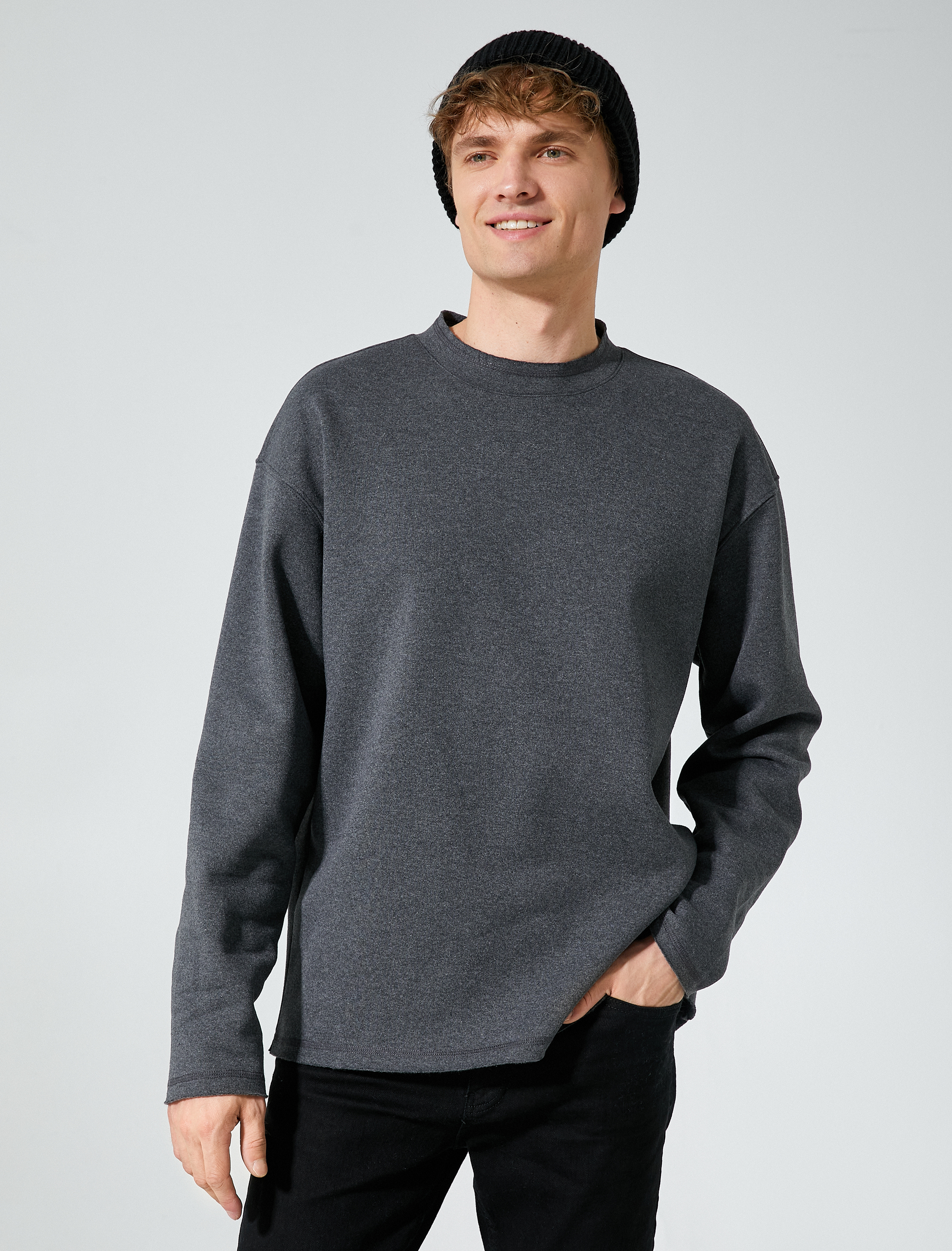   Oversize Sweat Bisiklet Yaka Uzun Kollu Şardonlu