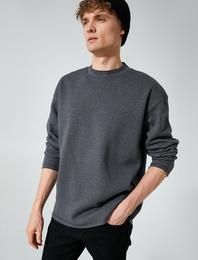 Oversize Sweat Bisiklet Yaka Uzun Kollu Şardonlu