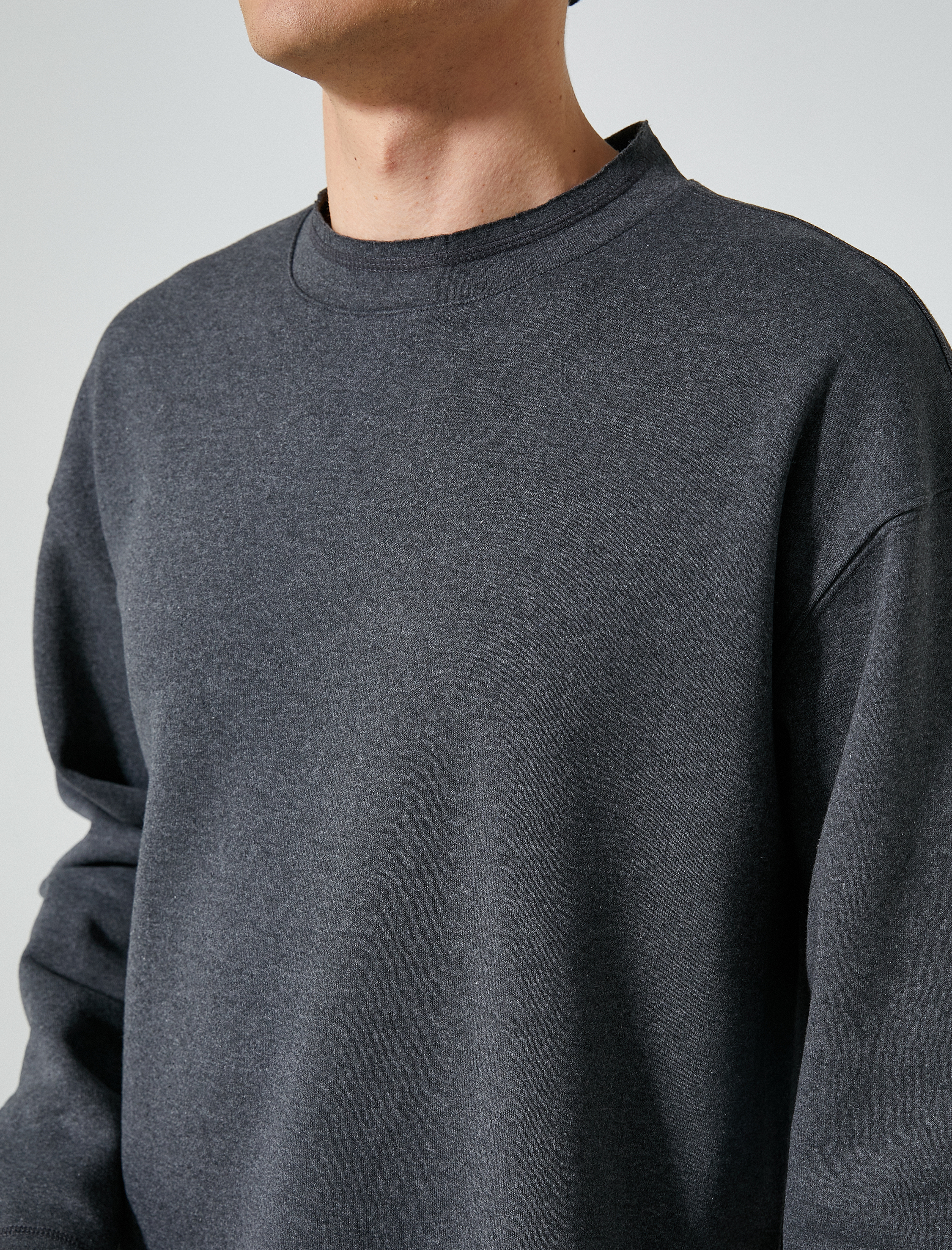   Oversize Sweat Bisiklet Yaka Uzun Kollu Şardonlu