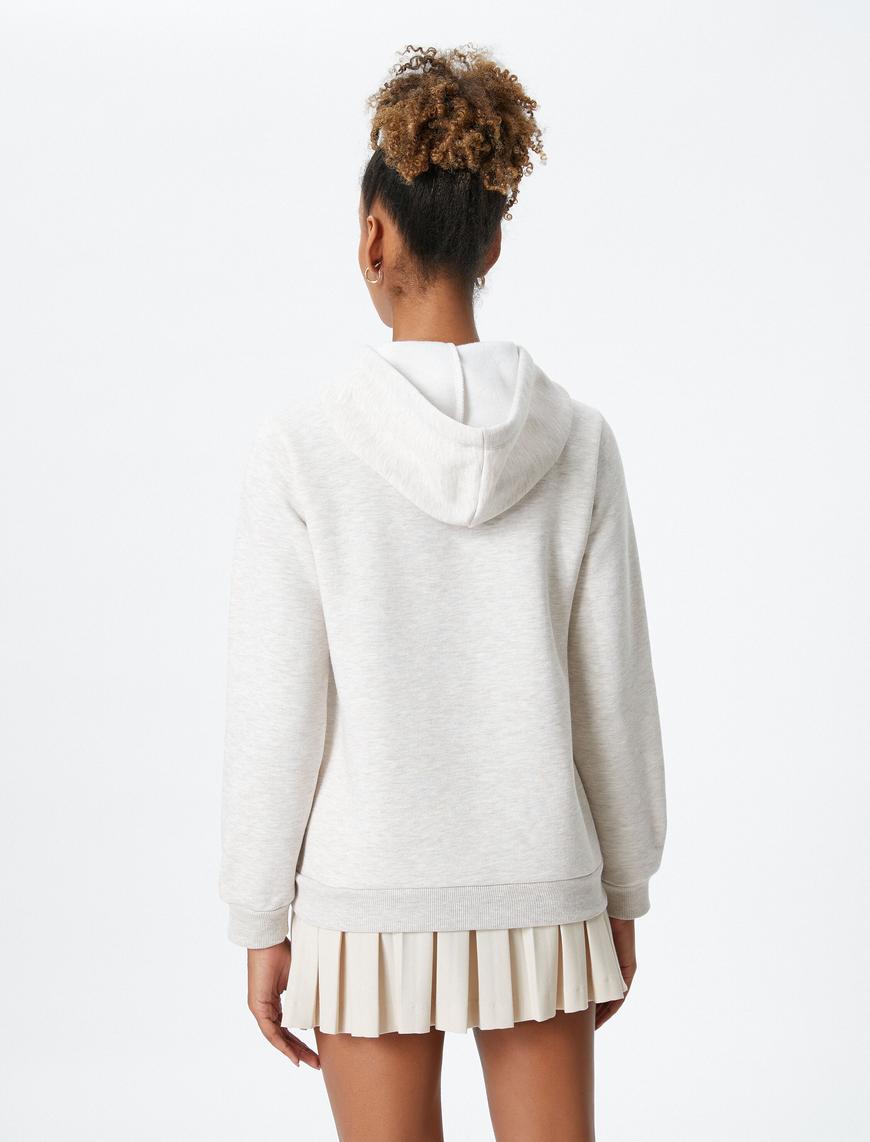   Şardonlu Kolej Kapşonlu Sweatshirt Kanguru Cepli Rahat Kesim