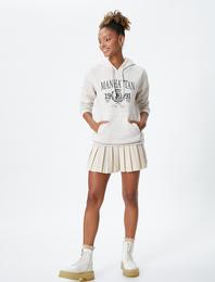 Şardonlu Kolej Kapşonlu Sweatshirt Kanguru Cepli Rahat Kesim