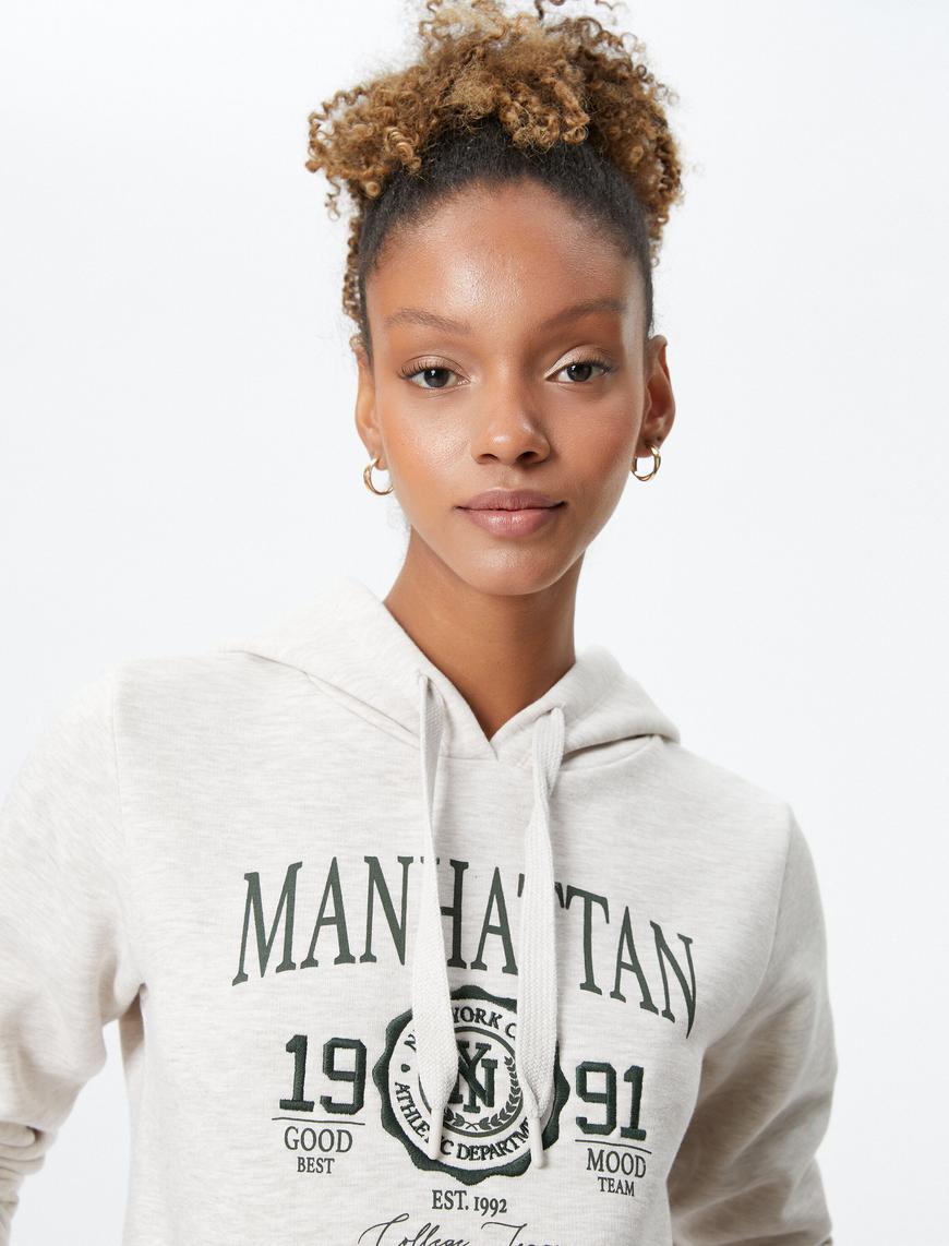   Şardonlu Kolej Kapşonlu Sweatshirt Kanguru Cepli Rahat Kesim