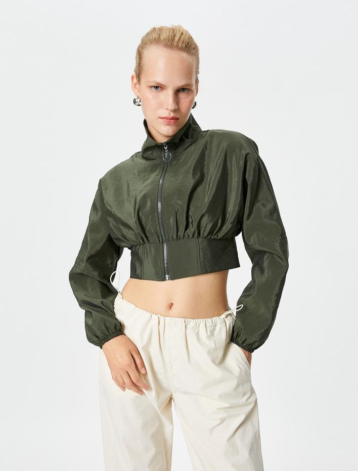  Kısa Paraşüt Ceket Beli Lastikli Dik Yaka