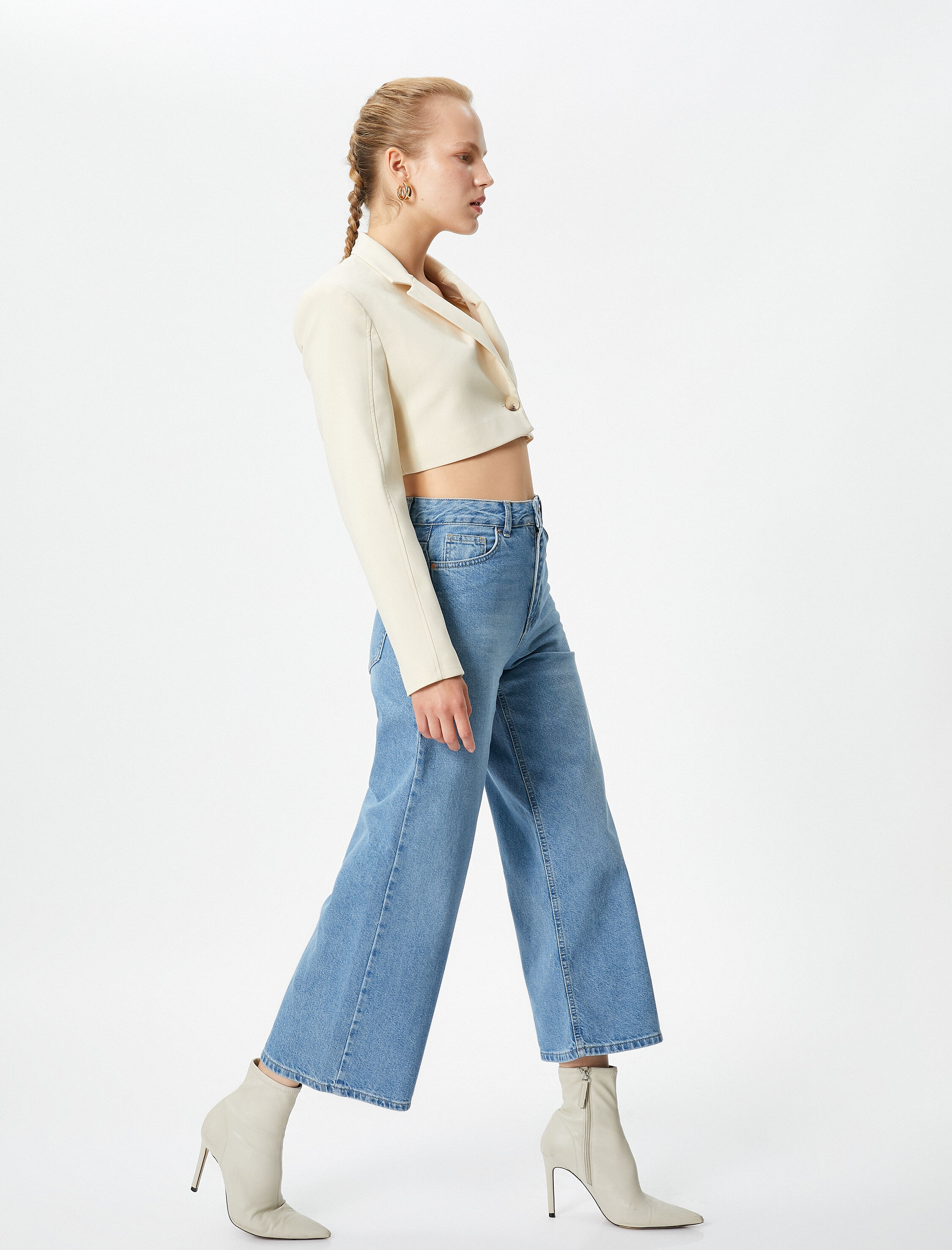   Geniş Kısa Paça Kot Pantolon Yüksek Bel - Sandra Jeans