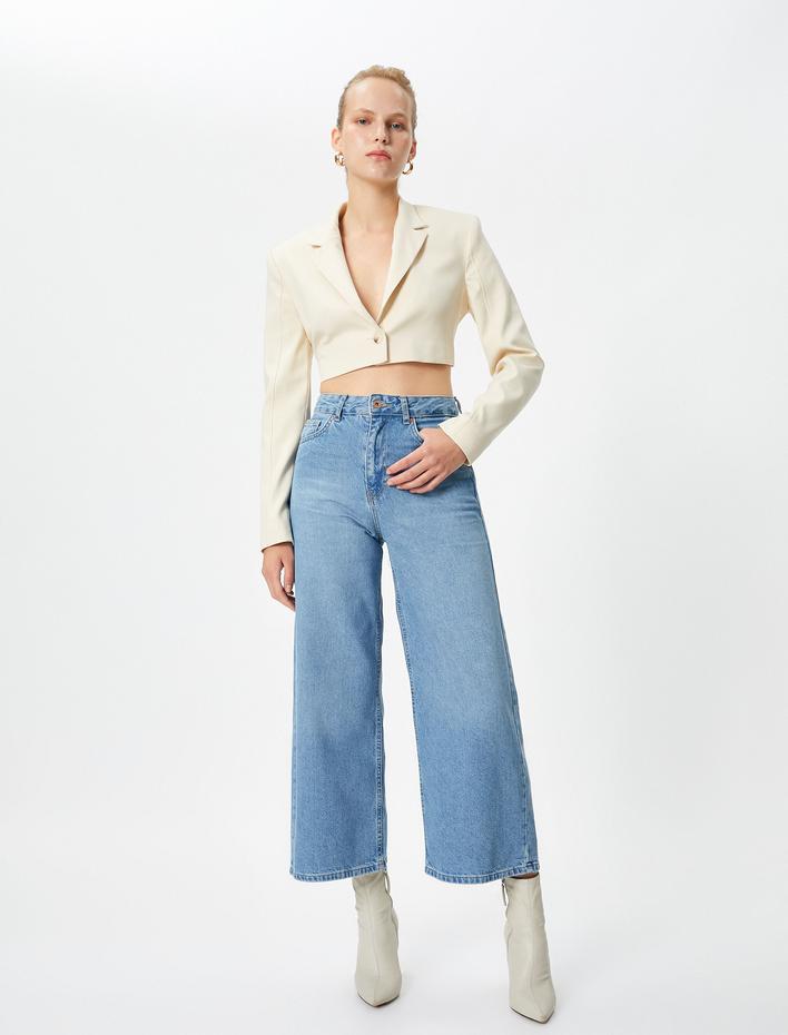  Geniş Kısa Paça Kot Pantolon Yüksek Bel - Sandra Jeans