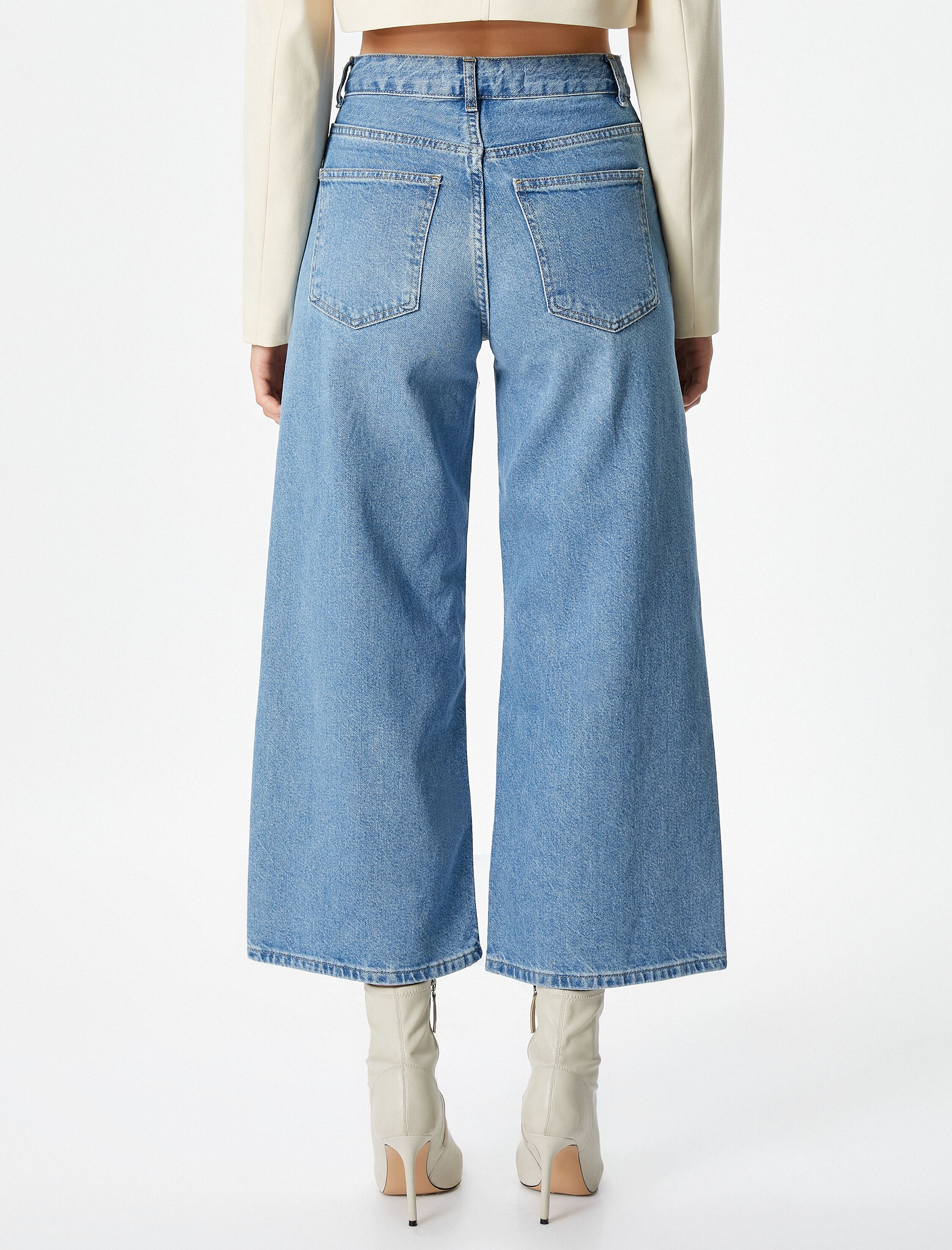   Geniş Kısa Paça Kot Pantolon Yüksek Bel - Sandra Jeans