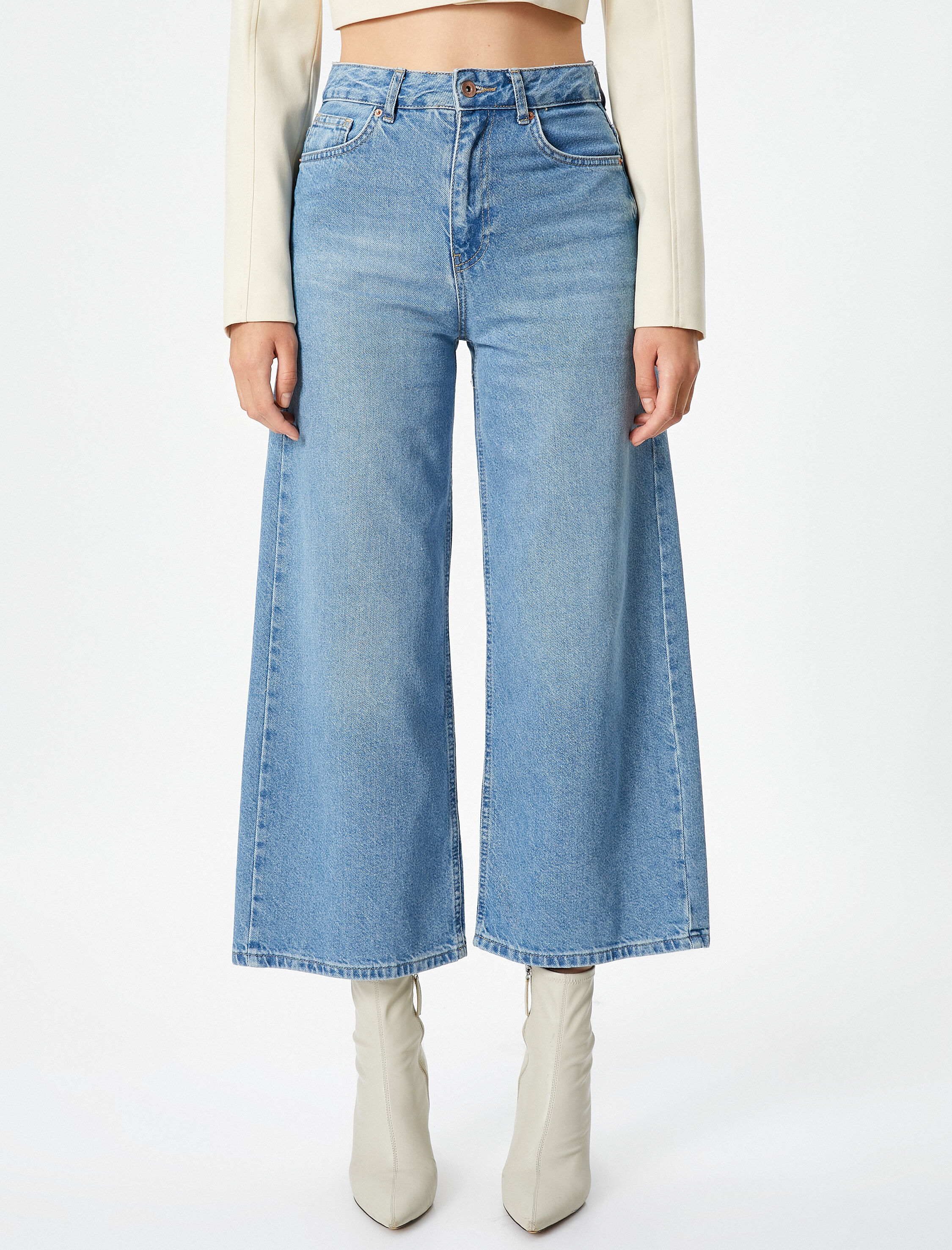   Geniş Kısa Paça Kot Pantolon Yüksek Bel - Sandra Jeans