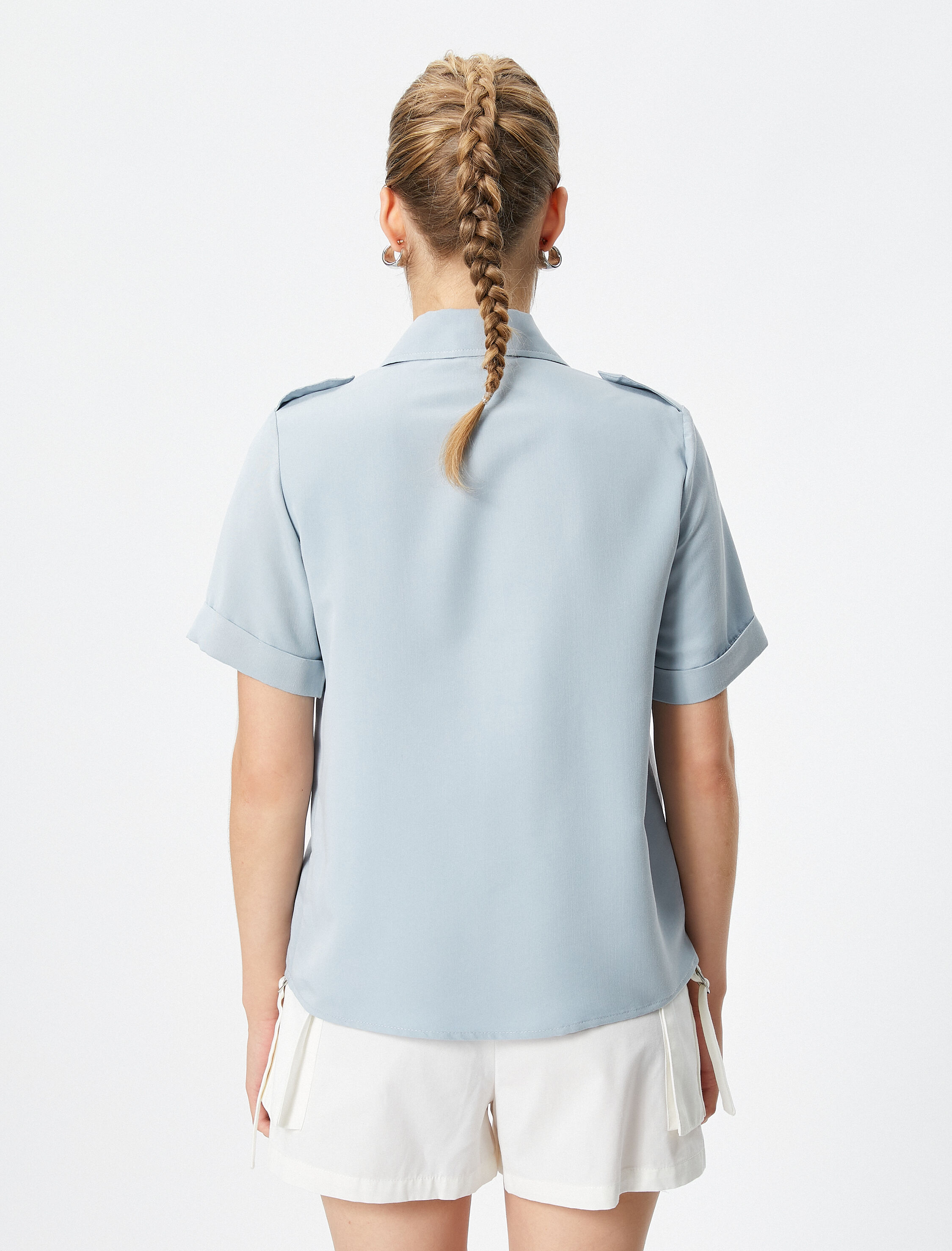   Kısa Kollu Gömlek Apolet Detaylı Modal Karışımlı