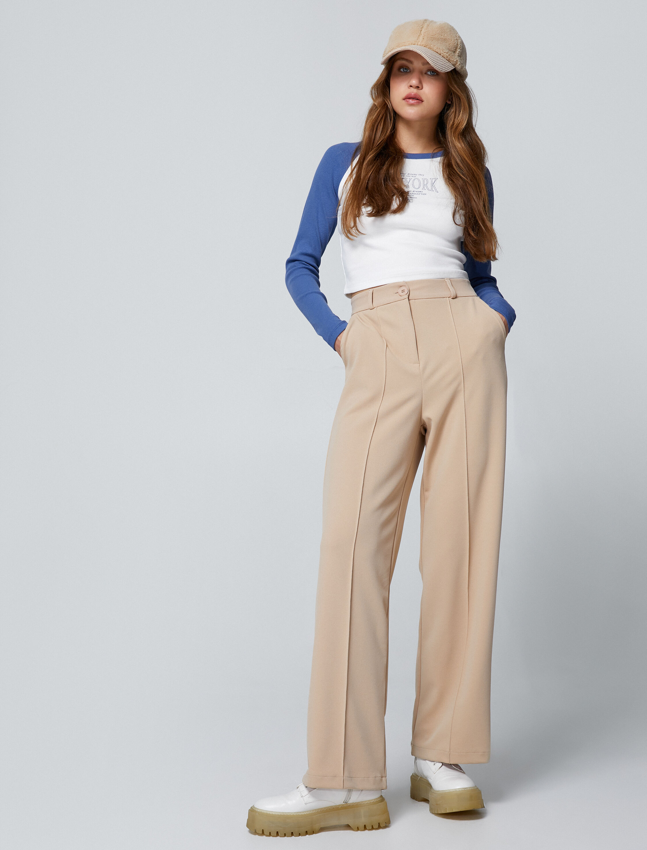   Uzun Kollu Tişört Slim Fit Kolej Baskılı Bisiklet Yaka Reglan Kol