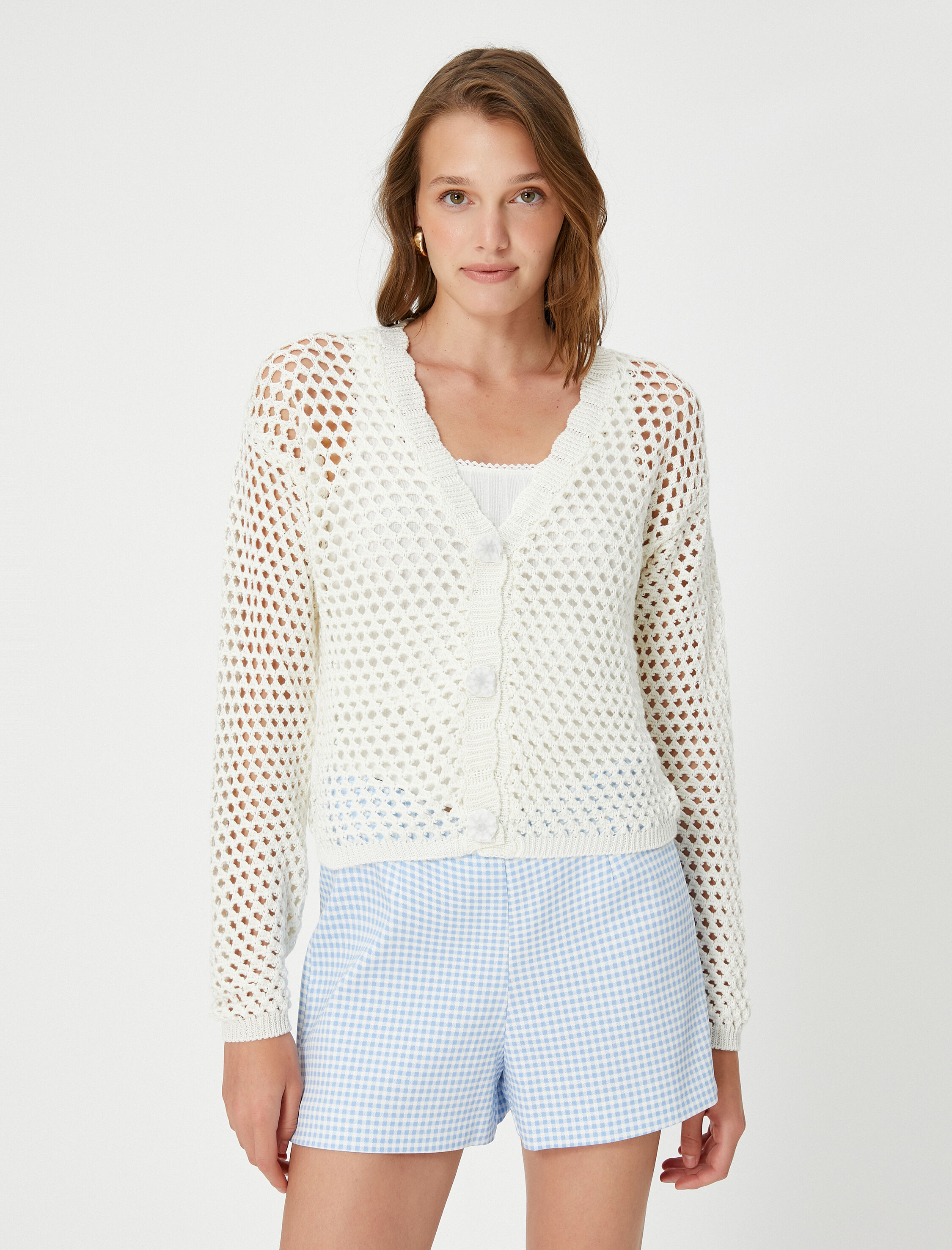   Ajurlu Kroşe V Yaka Hırka